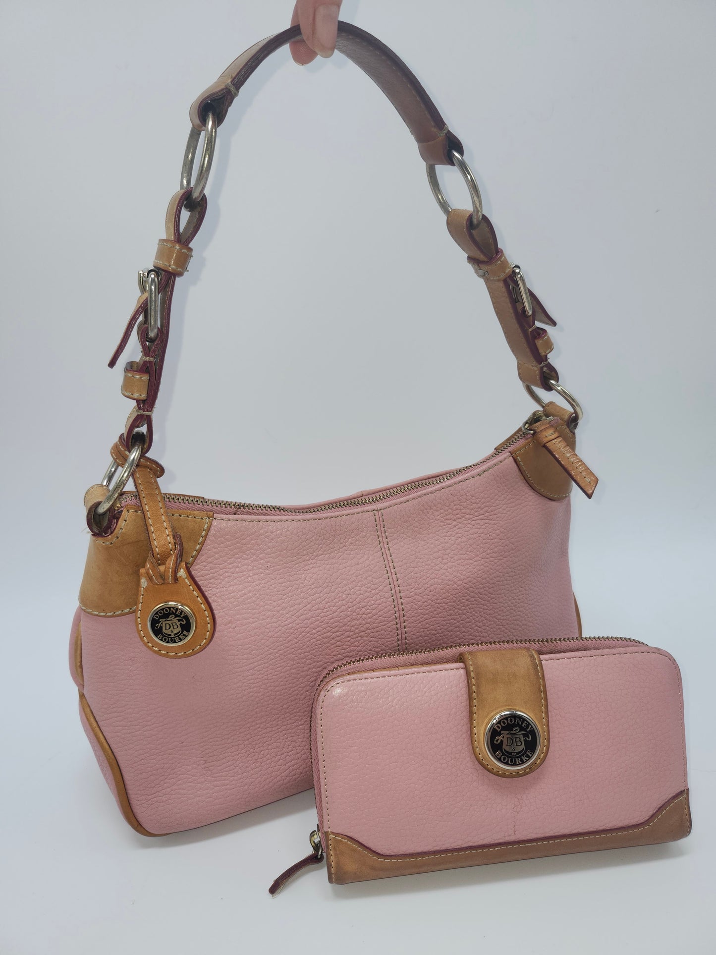 *Vintage* Dooney & Bourke Pink Leather Hobo Shoulder Bag w/ Wallet