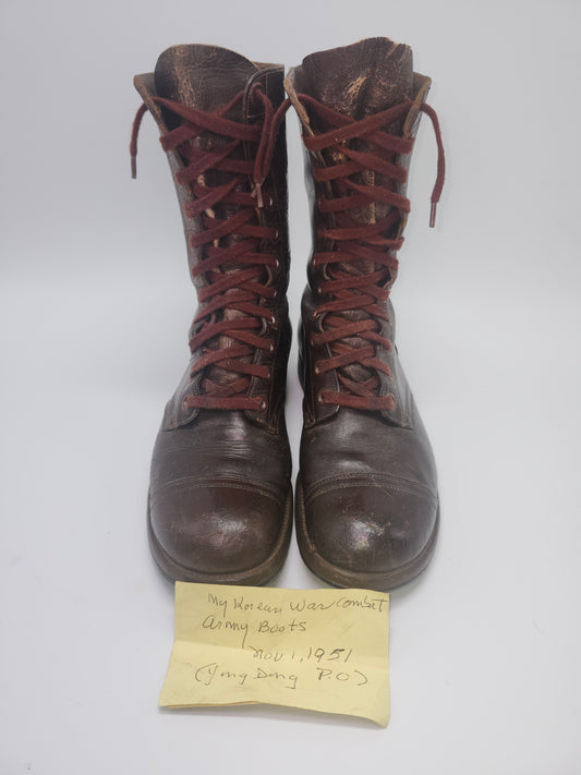 1951 Korean War Combat Boots Size 9 with note from Owner