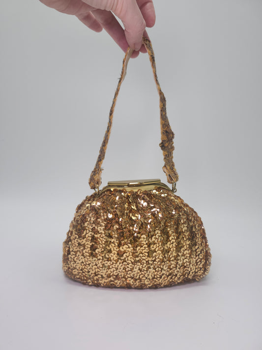1950s Gold Sequin & Satin lined Handbag with attached Coin Purse