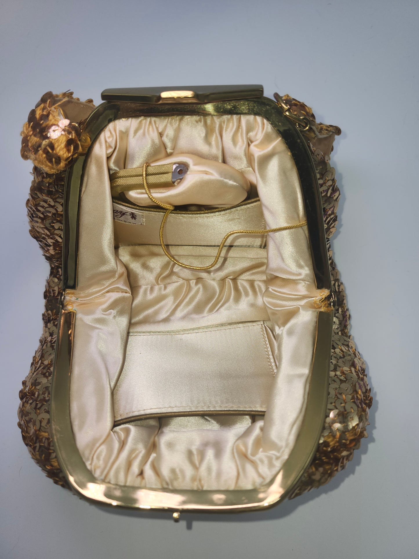 1950s Gold Sequin & Satin lined Handbag with attached Coin Purse