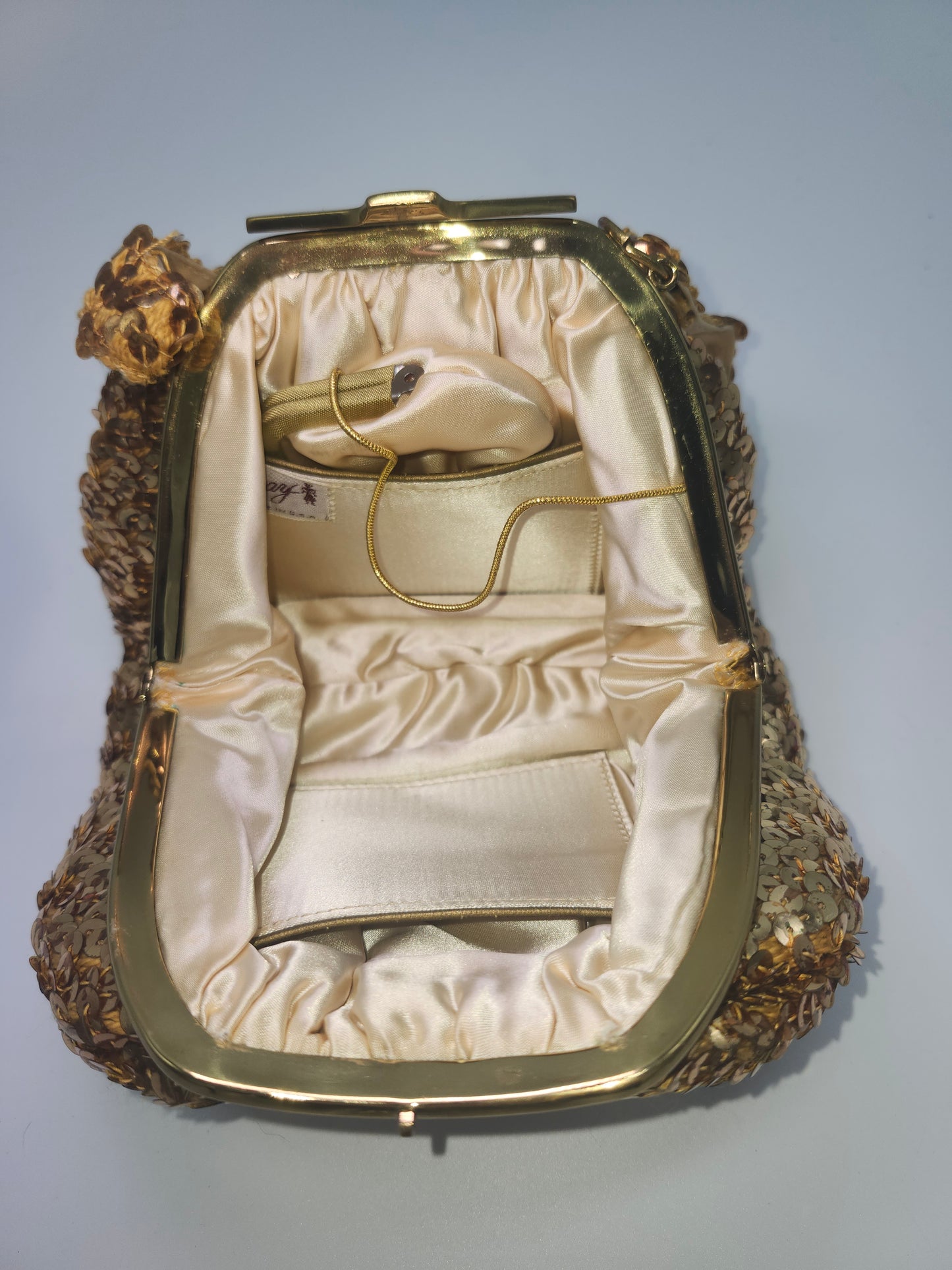 1950s Gold Sequin & Satin lined Handbag with attached Coin Purse