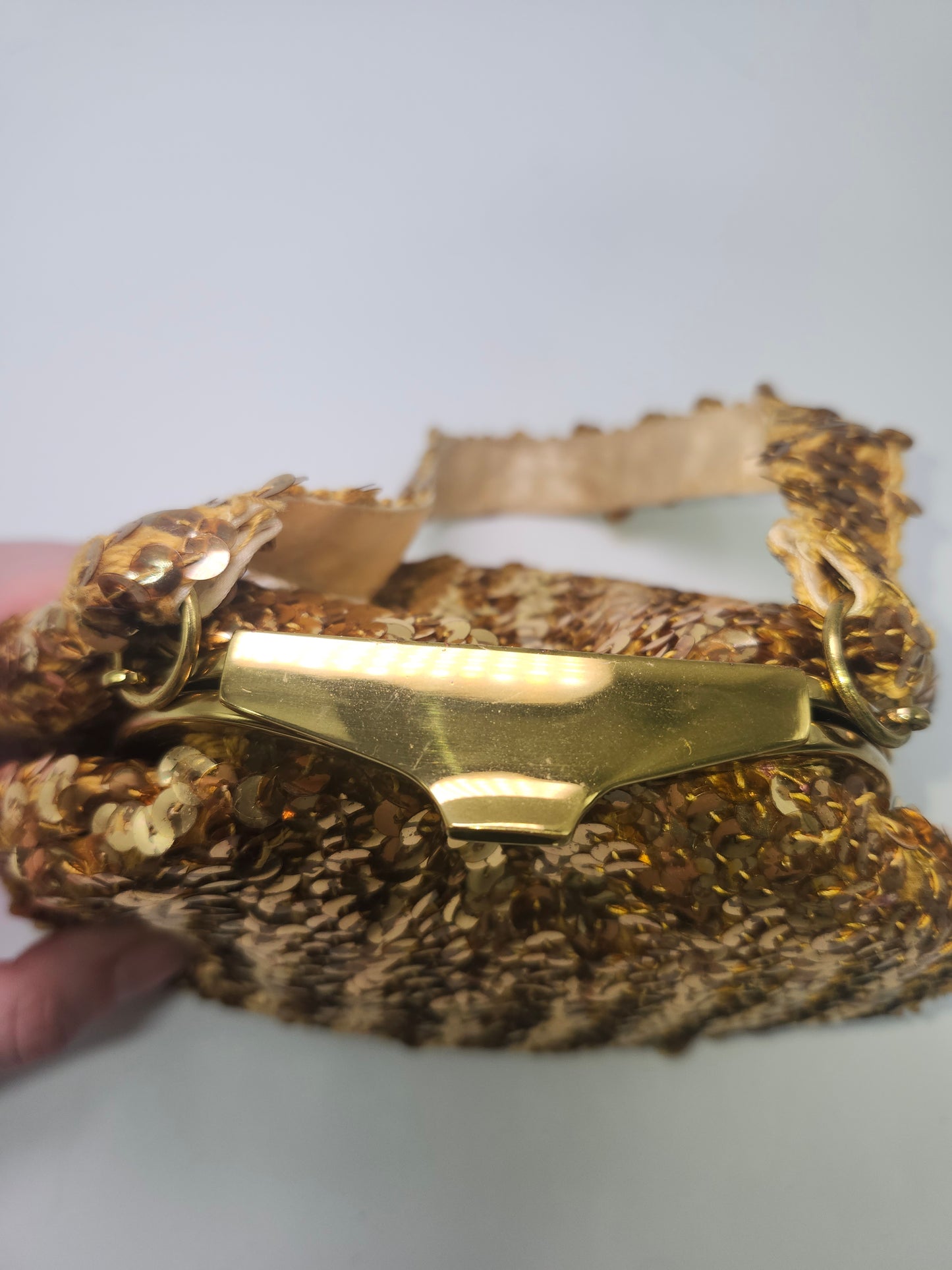 1950s Gold Sequin & Satin lined Handbag with attached Coin Purse