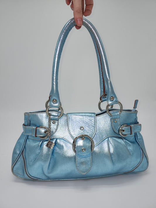 Y2K Blue Metallic Leather Purse Made in Italy by Helen Welsh