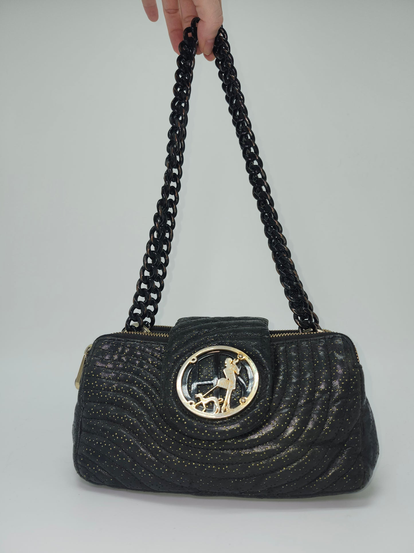 *Y2K* Henri Bendel Quilted Black Leather Purse with Chain Straps