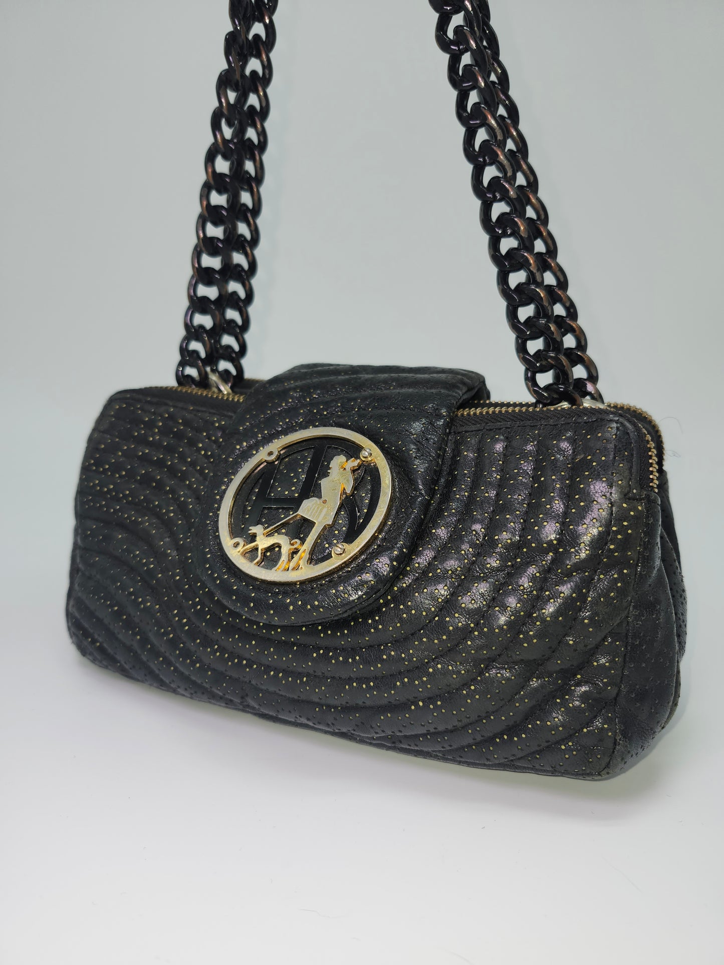 *Y2K* Henri Bendel Quilted Black Leather Purse with Chain Straps