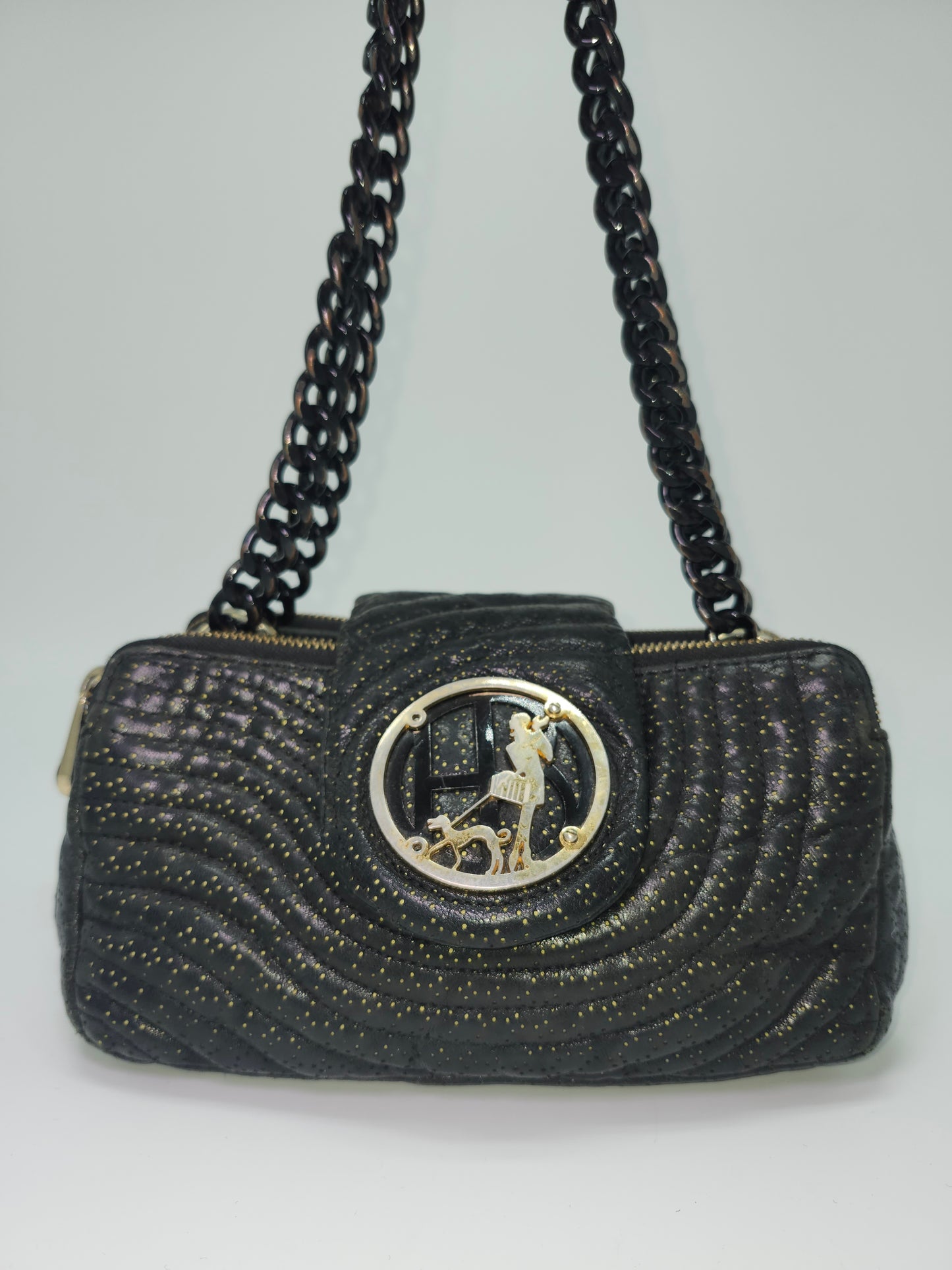 *Y2K* Henri Bendel Quilted Black Leather Purse with Chain Straps