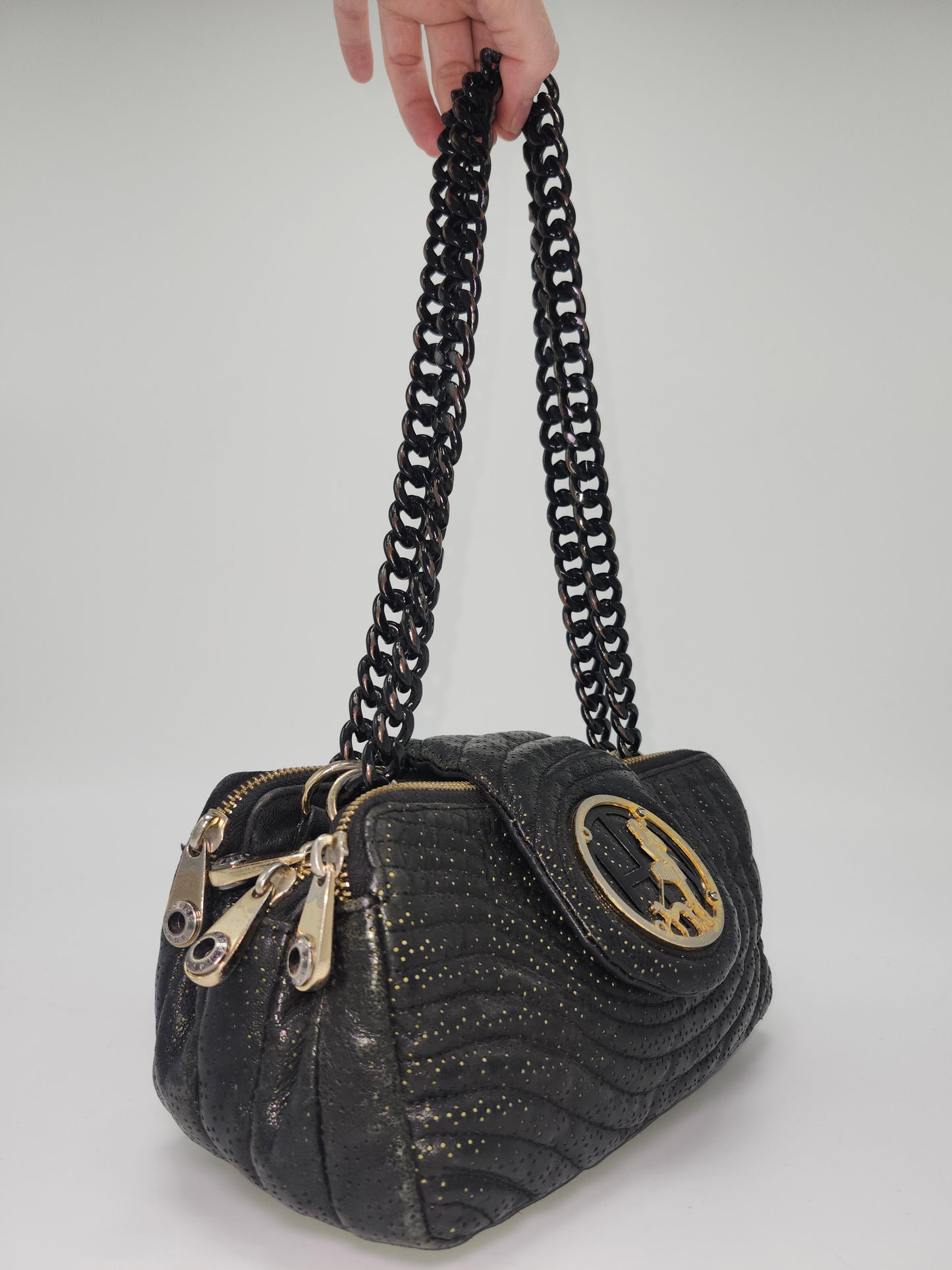 *Y2K* Henri Bendel Quilted Black Leather Purse with Chain Straps