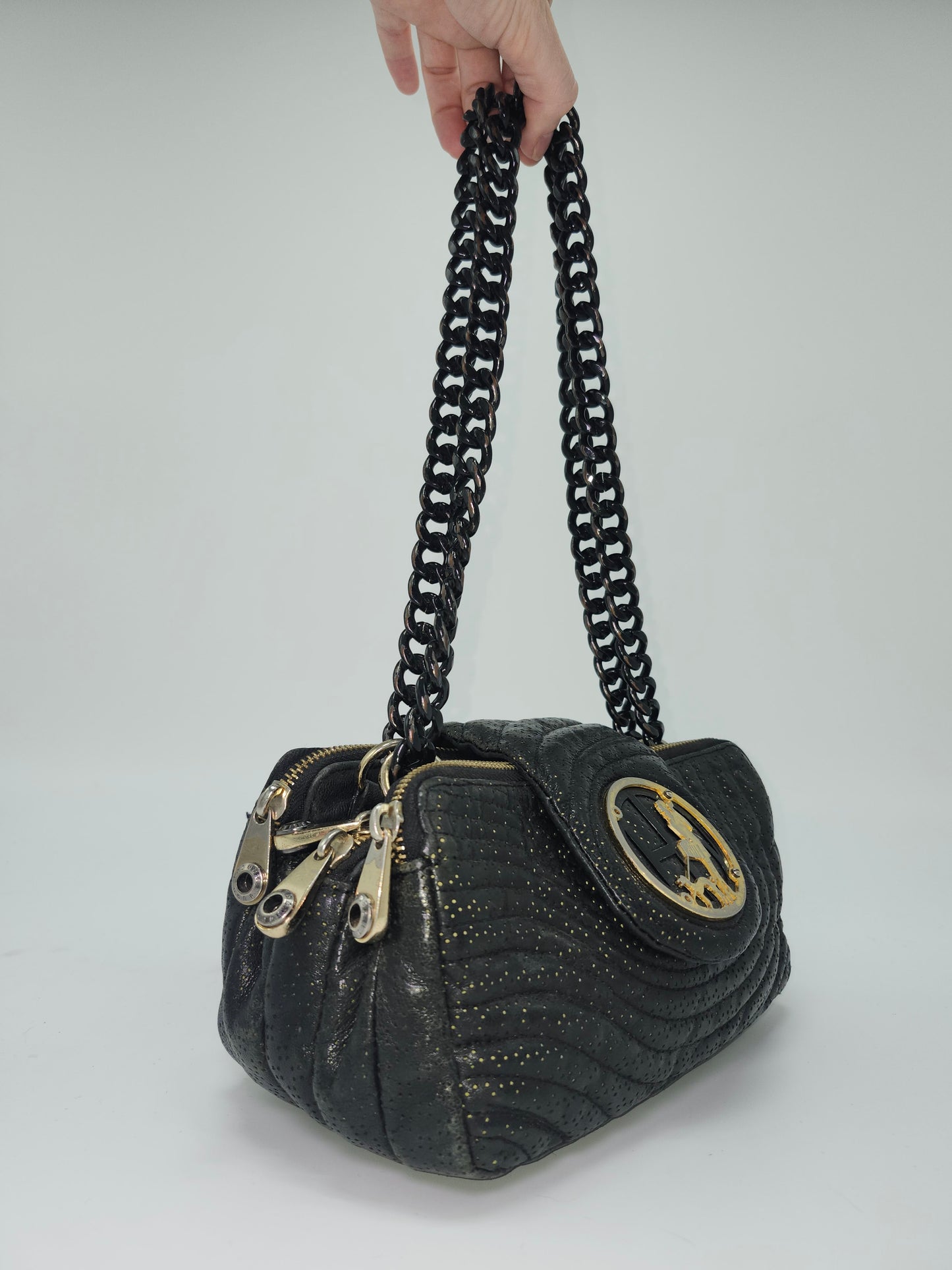 *Y2K* Henri Bendel Quilted Black Leather Purse with Chain Straps