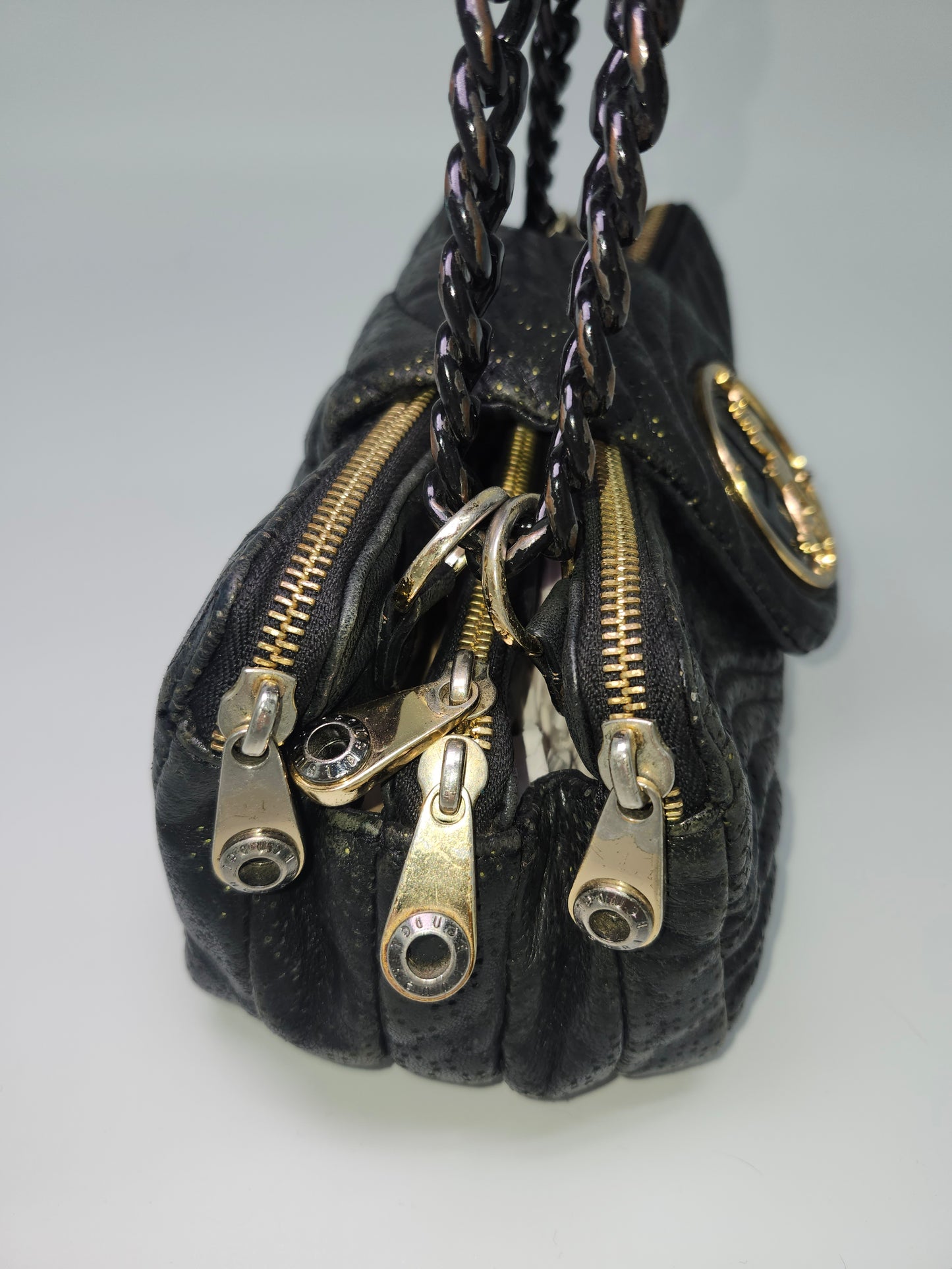 *Y2K* Henri Bendel Quilted Black Leather Purse with Chain Straps