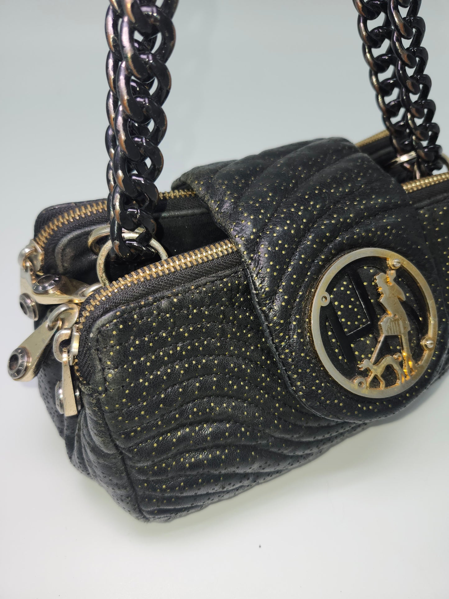 *Y2K* Henri Bendel Quilted Black Leather Purse with Chain Straps