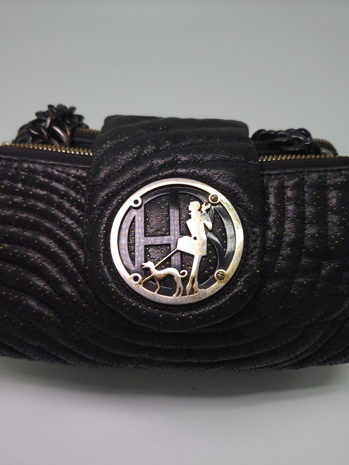 *Y2K* Henri Bendel Quilted Black Leather Purse with Chain Straps