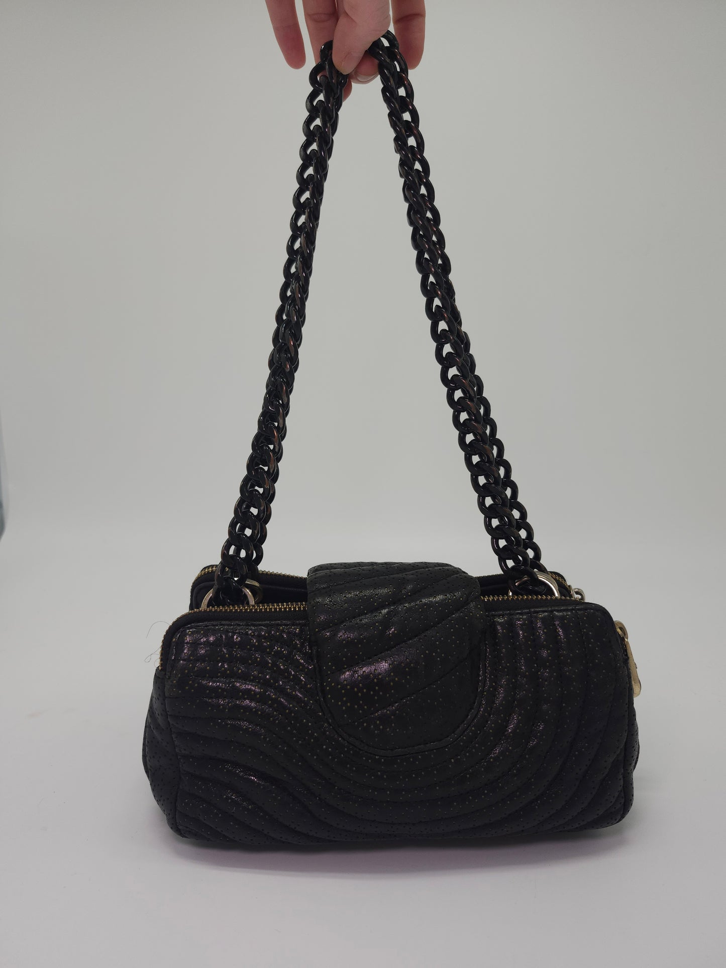 *Y2K* Henri Bendel Quilted Black Leather Purse with Chain Straps
