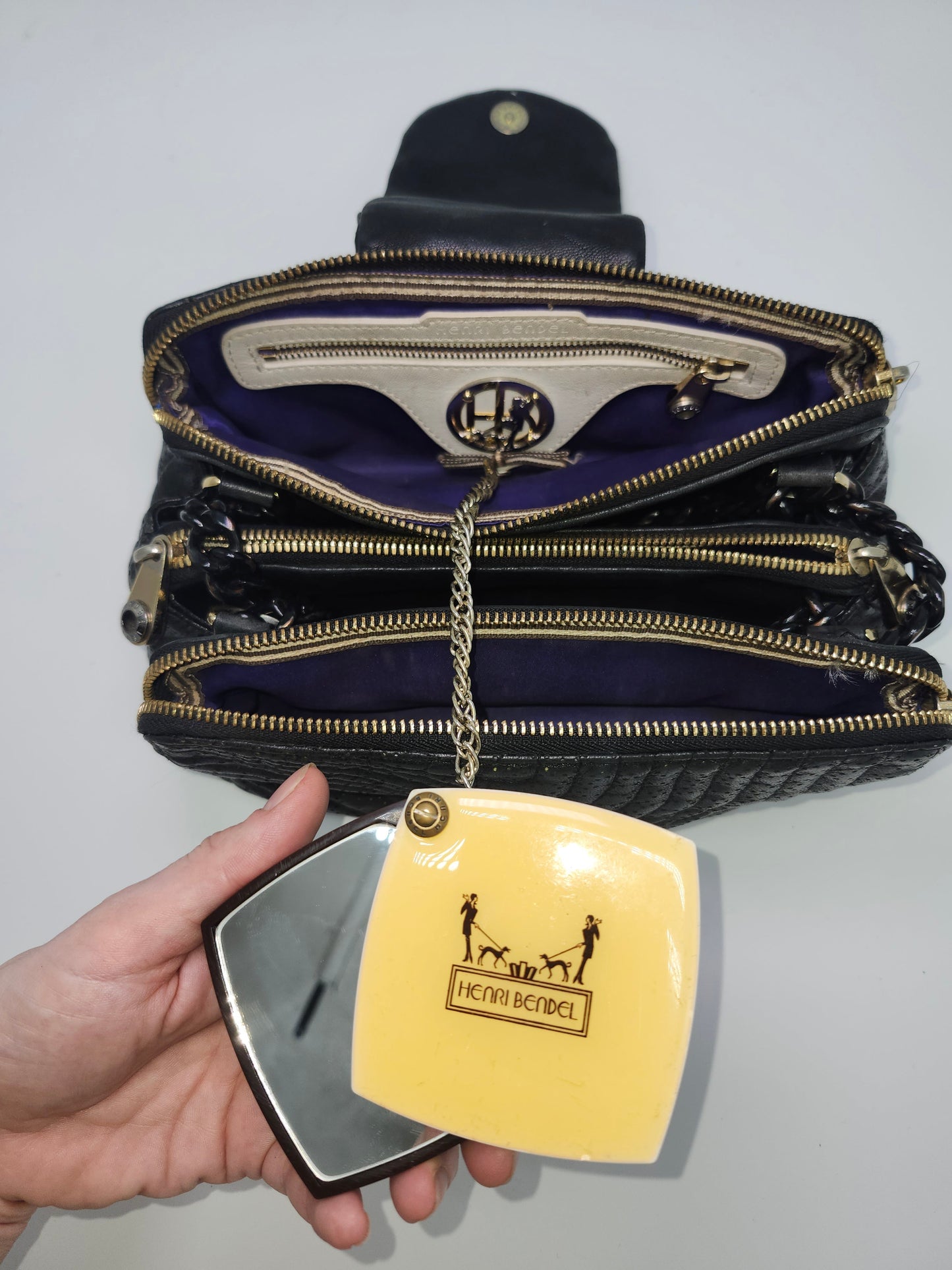 *Y2K* Henri Bendel Quilted Black Leather Purse with Chain Straps