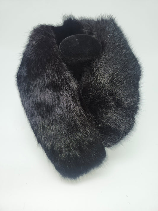 Mid Century Fluffy Black Fur & Velvet Shawl / Collar