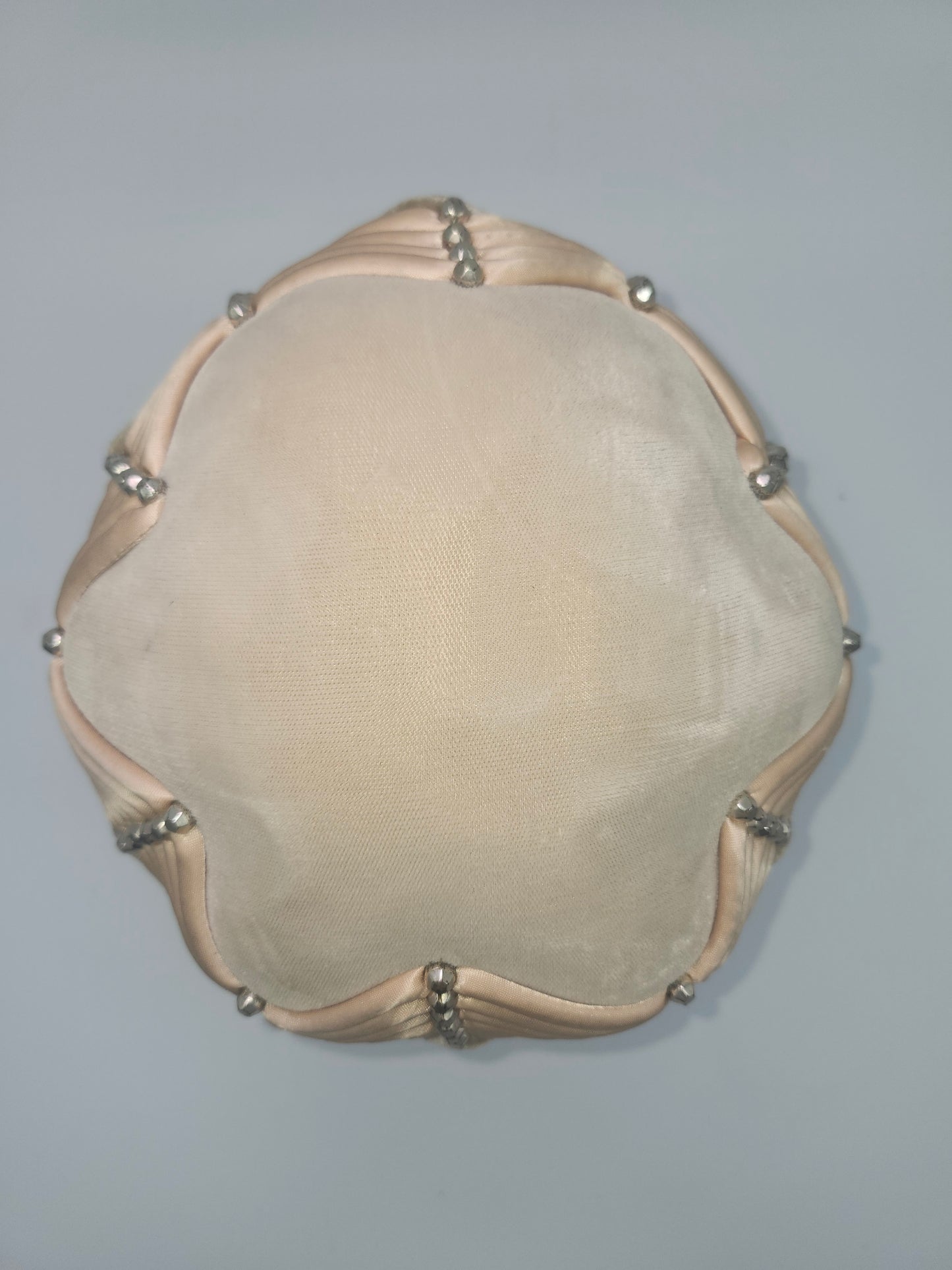 1950s Pale Pink Velvet & Satin Scallop Trimmed Ladies Hat