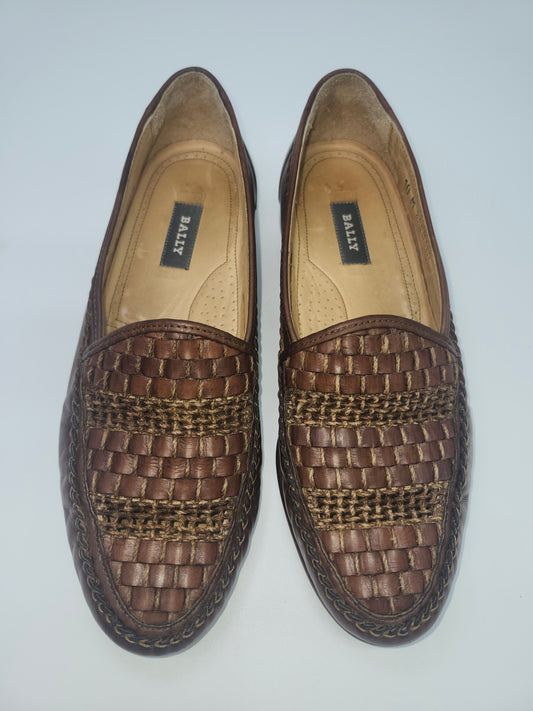 Vintage Bally Woven Leather Peep Toe Loafers (W) Size 10
