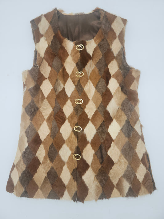 Vintage Quilted Rabbit Fur Psychedelic Vest