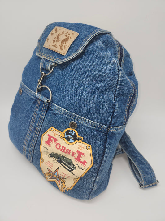 Vintage Fossil Denim Overall Flap Backpack