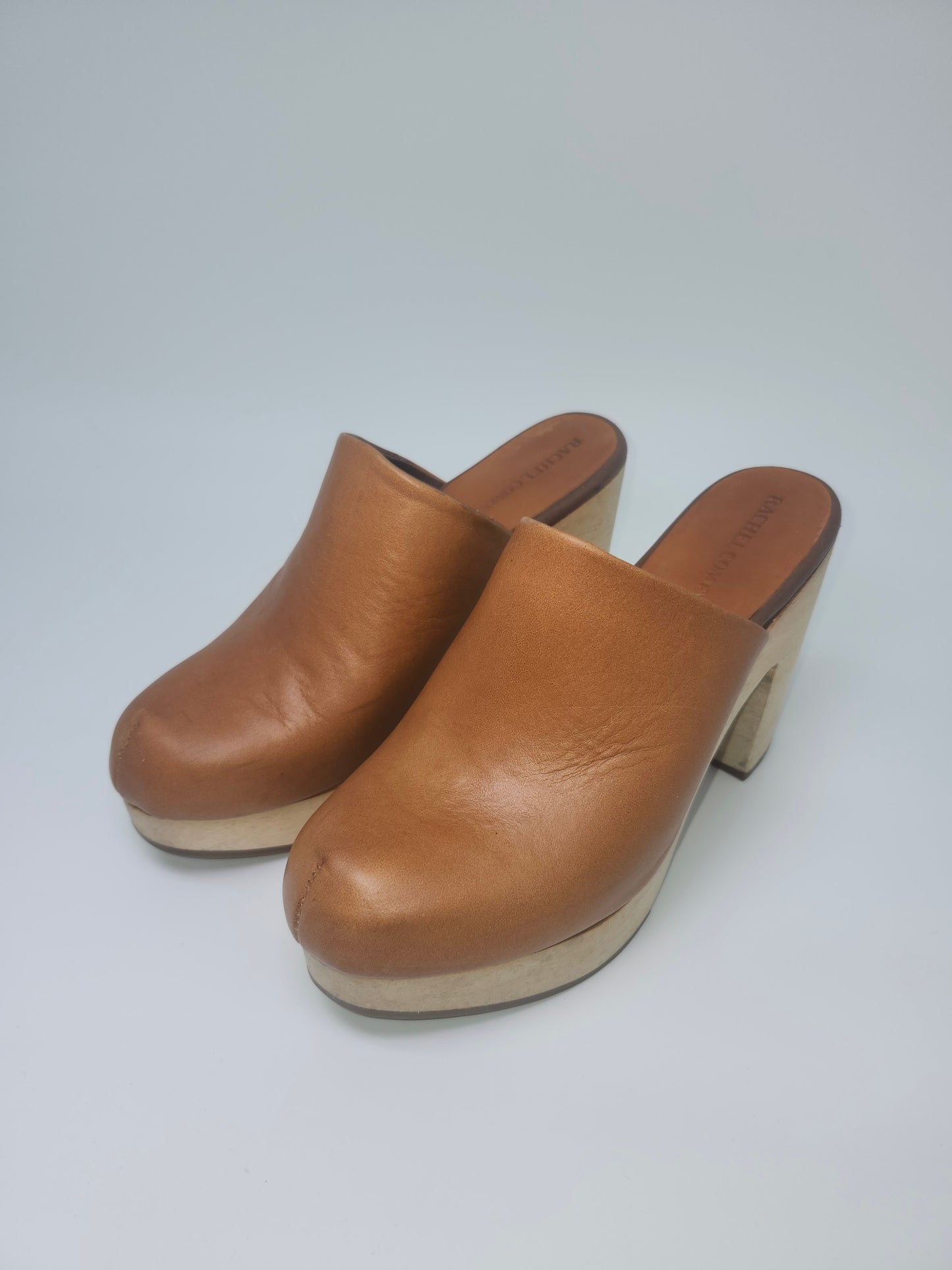 *NEW* Rachel Comey Honey Brown Leather Wooden Clogs Size 7