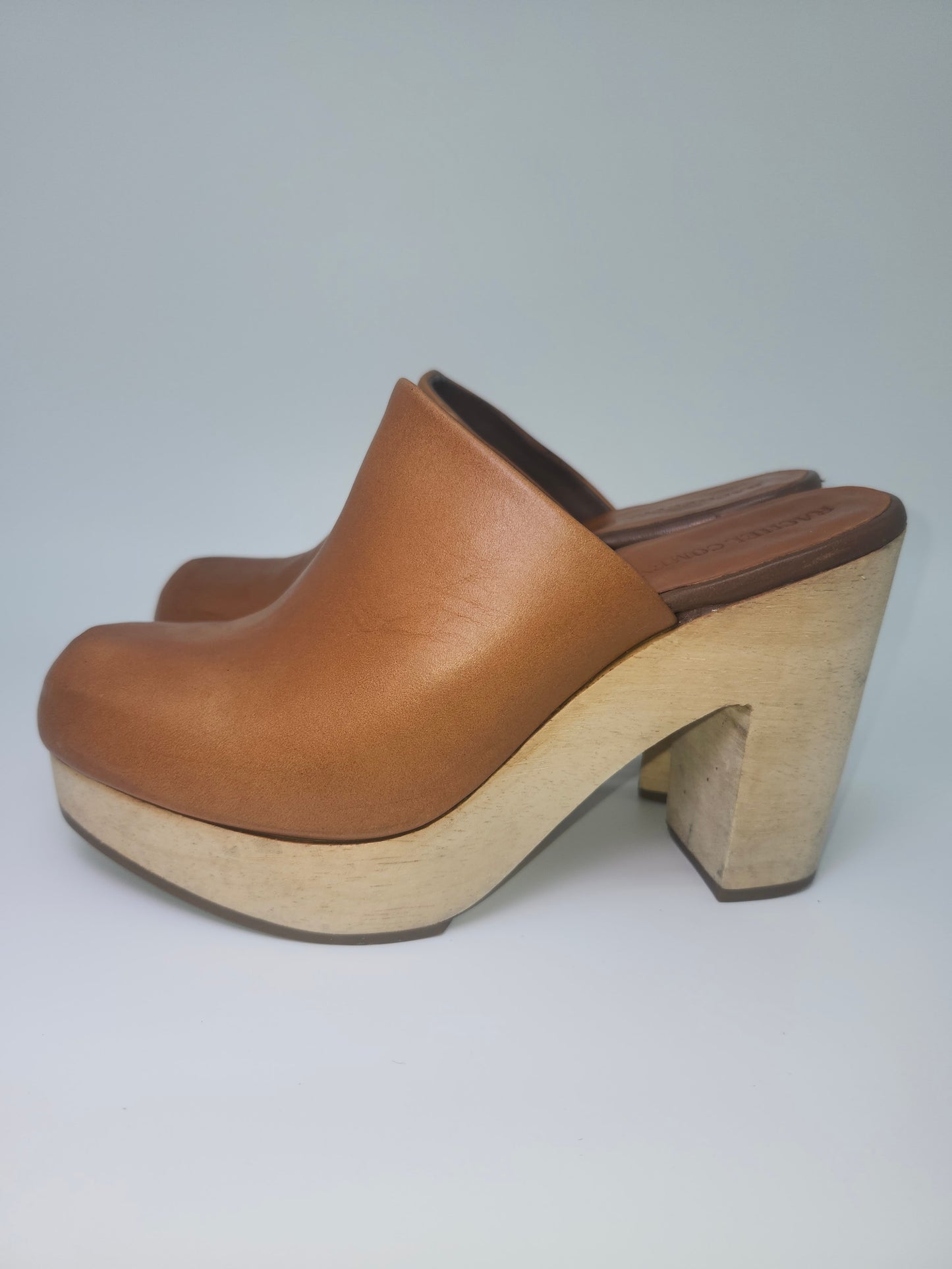 *NEW* Rachel Comey Honey Brown Leather Wooden Clogs Size 7