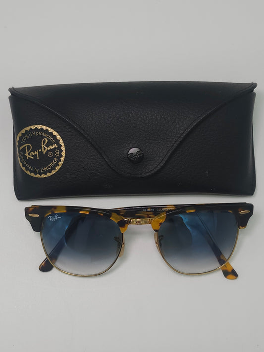 Vintage RayBan Clubmaster Tortoise Shell Black on Gold Frame Sunglasses