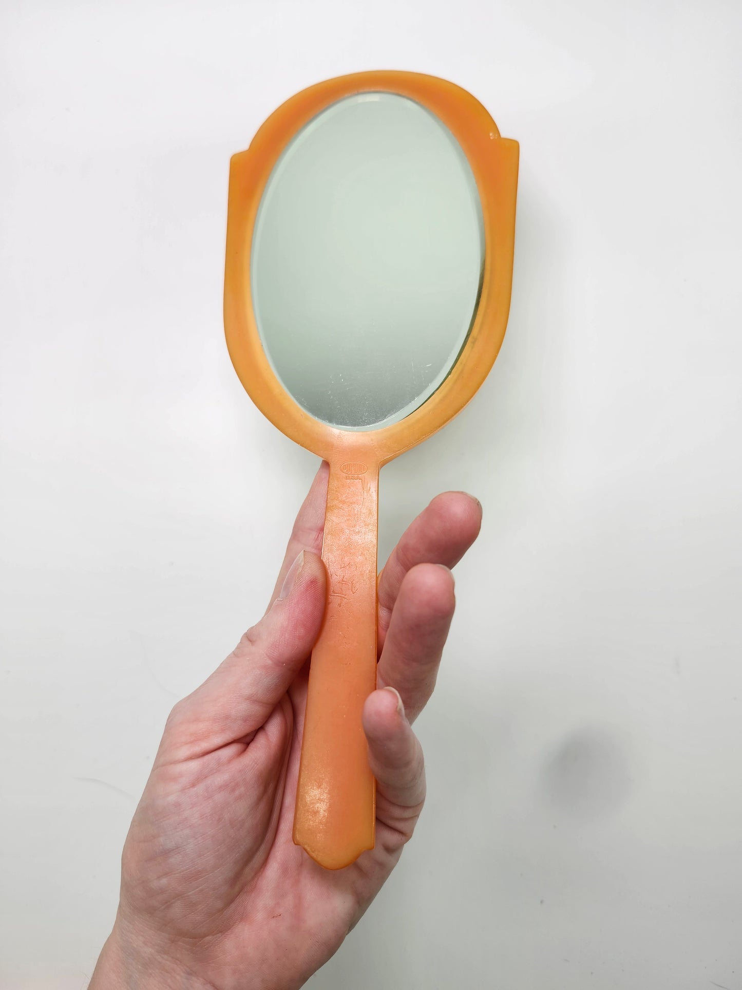 1930s Art Deco Bakelite Bevel Cut Hand Mirror by Dupont