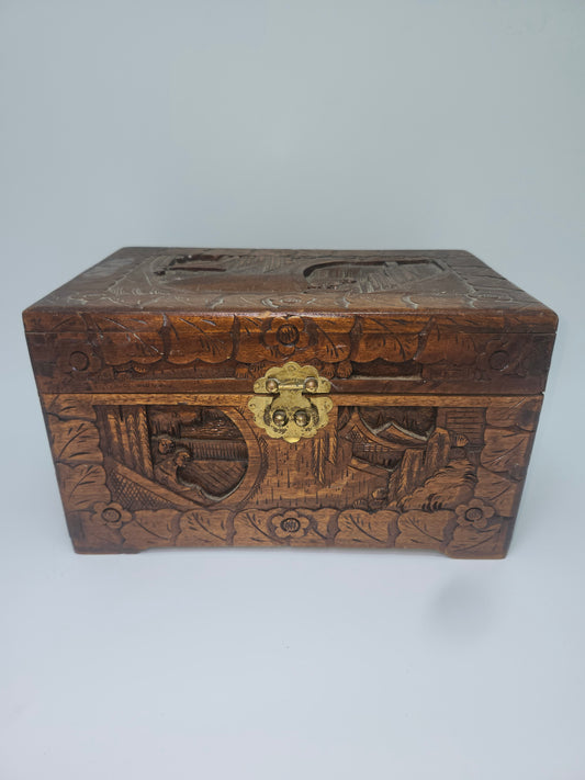 Vintage Eastern Hand Carved Wooden Box