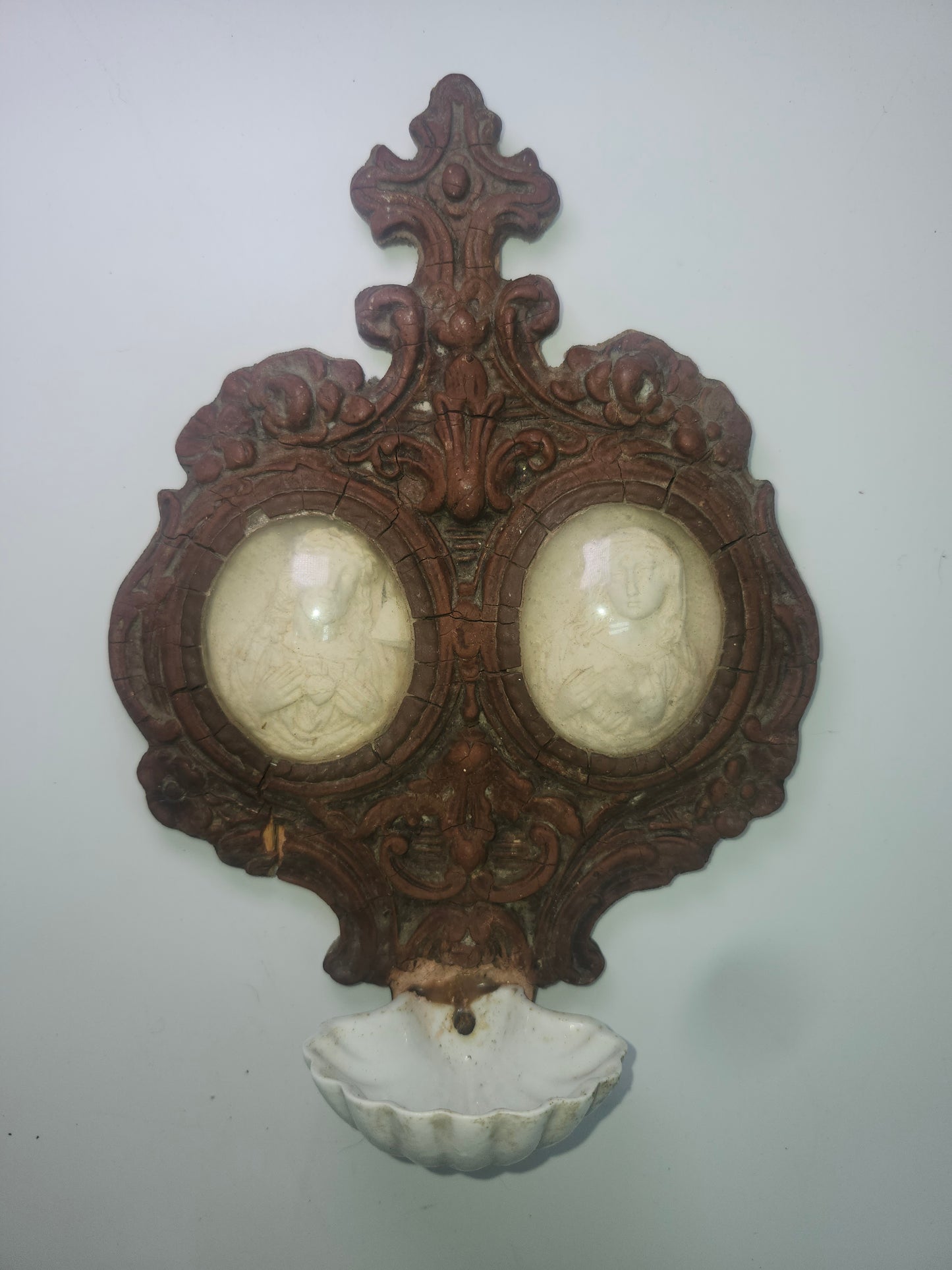 *1870s* Napoleon III Era Meerschaum Clay & Porcelain Holy Water Font