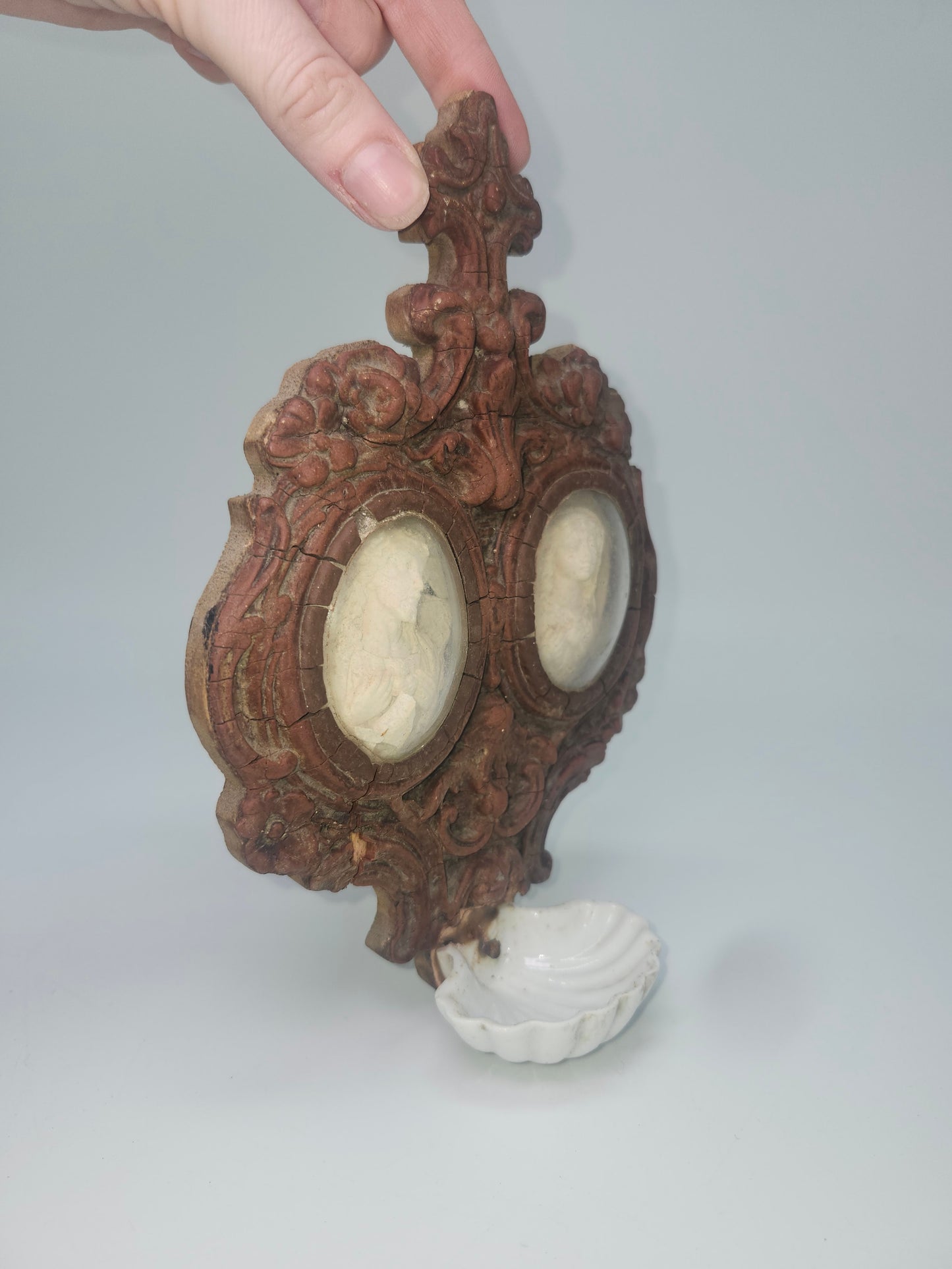 *1870s* Napoleon III Era Meerschaum Clay & Porcelain Holy Water Font