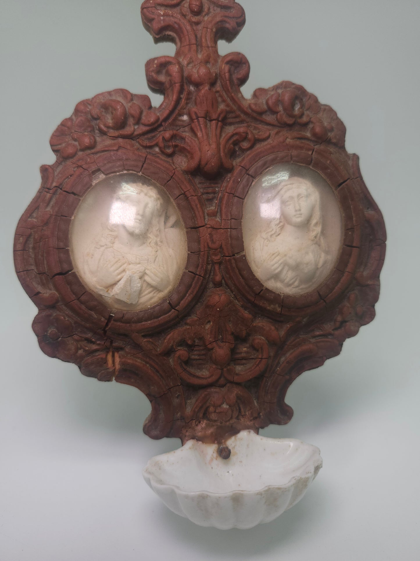 *1870s* Napoleon III Era Meerschaum Clay & Porcelain Holy Water Font