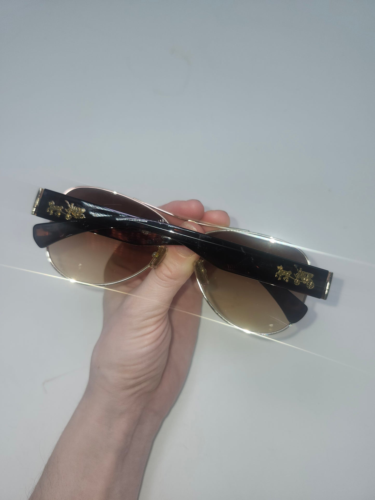 *Coach* "Olivia" Aviator Sunglasses in Dark Tortoise / Light Gold