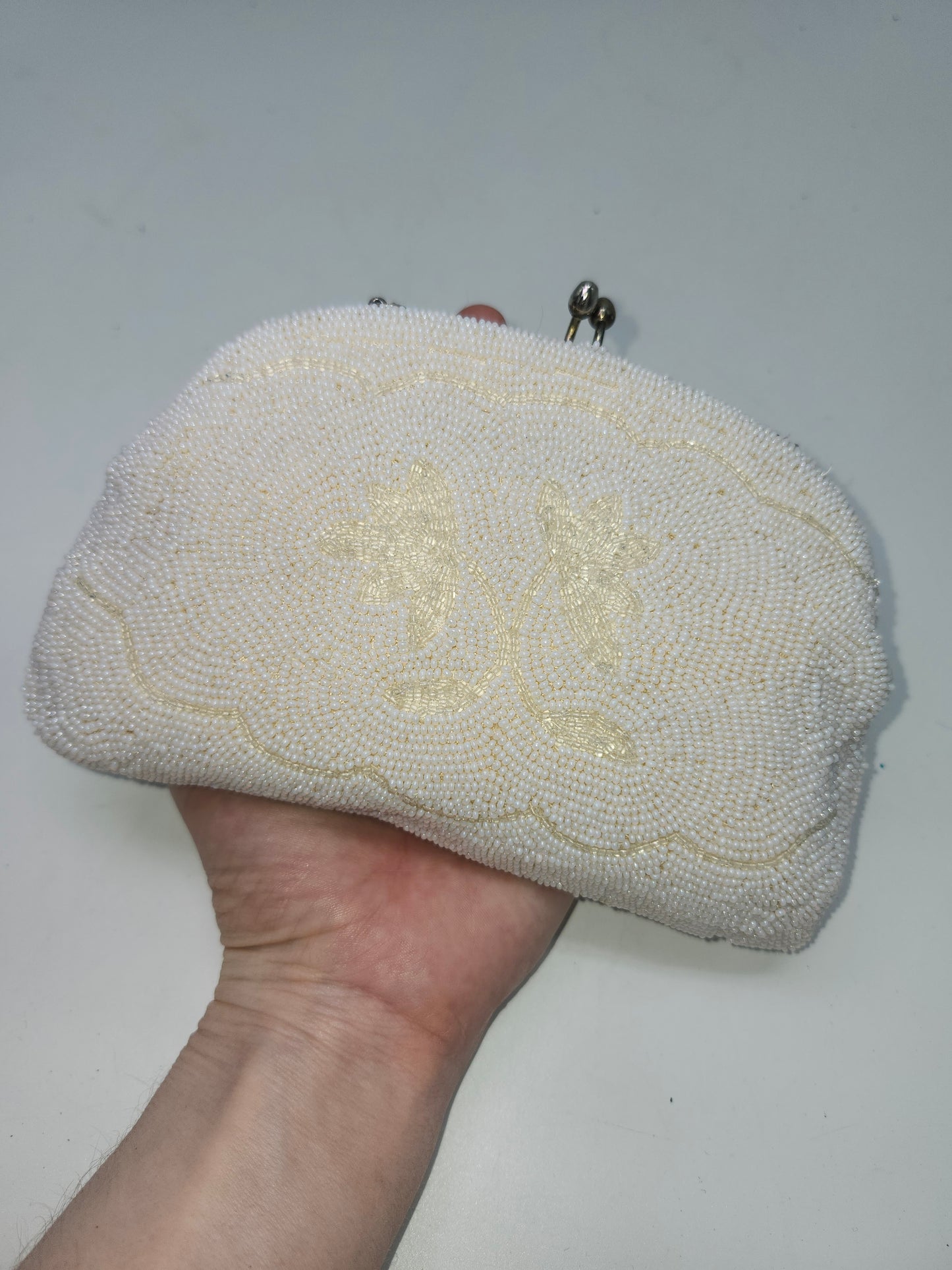 Mid-Century Hand Beaded White Clutch / Evening Bag