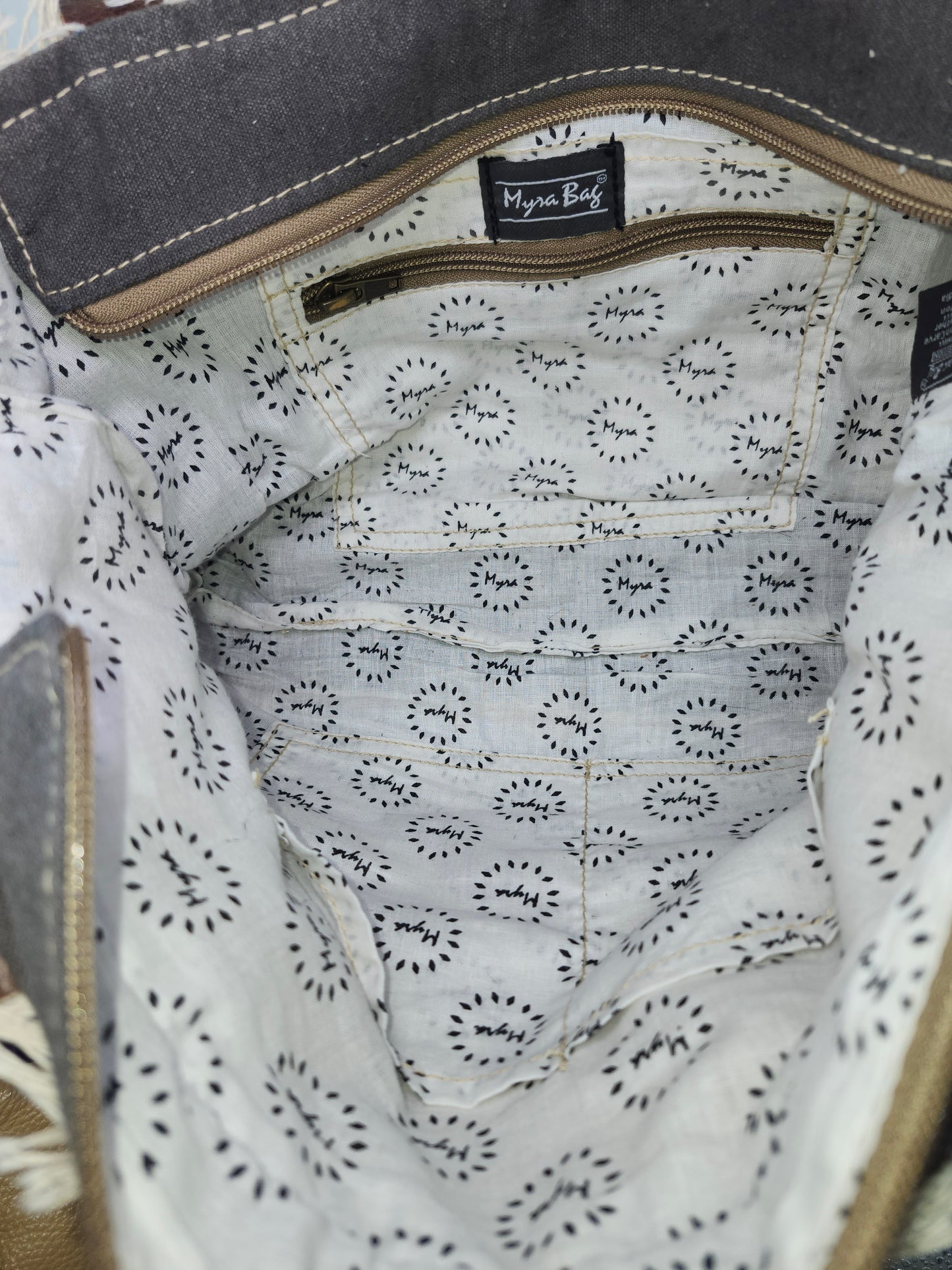 Myra Bag Y2K Dual Strap Cowhide & Upcycled Canvas Purse