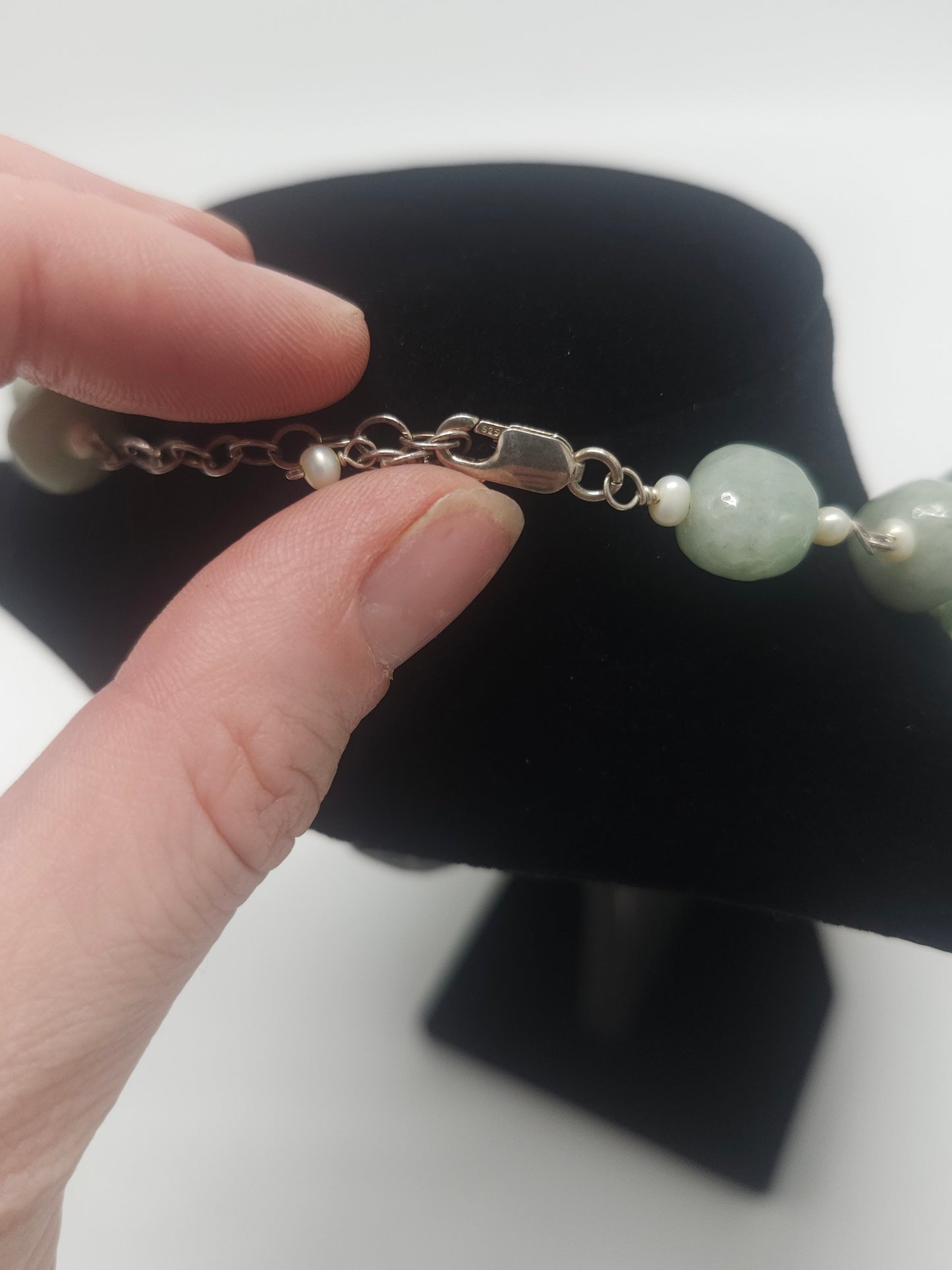 925 Sterling, Jade, Pearl & Twisted Glass Bead Necklace