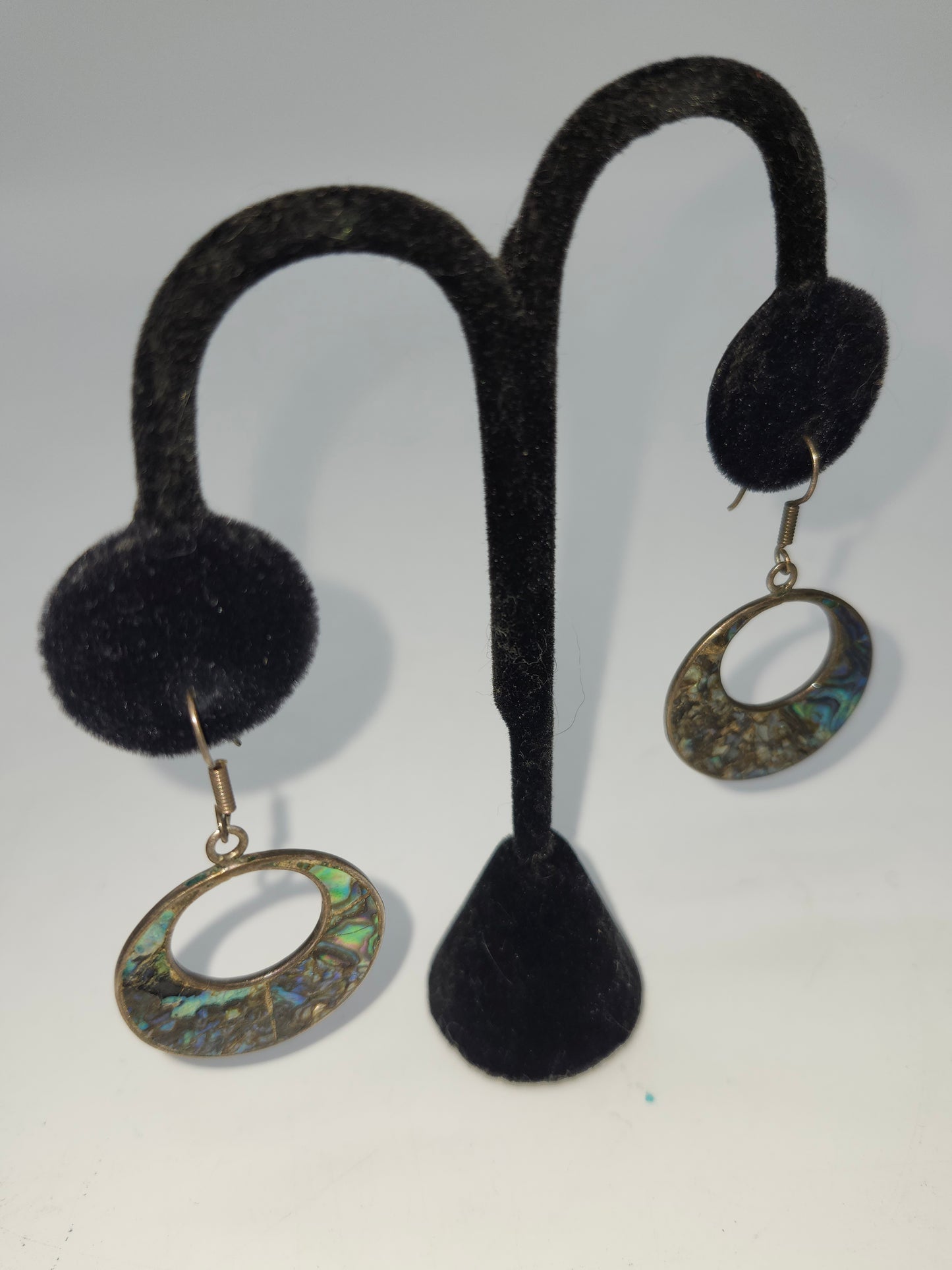 *925* Sterling & Abalone Taxco, Mexican Hoop Dangle Earrings