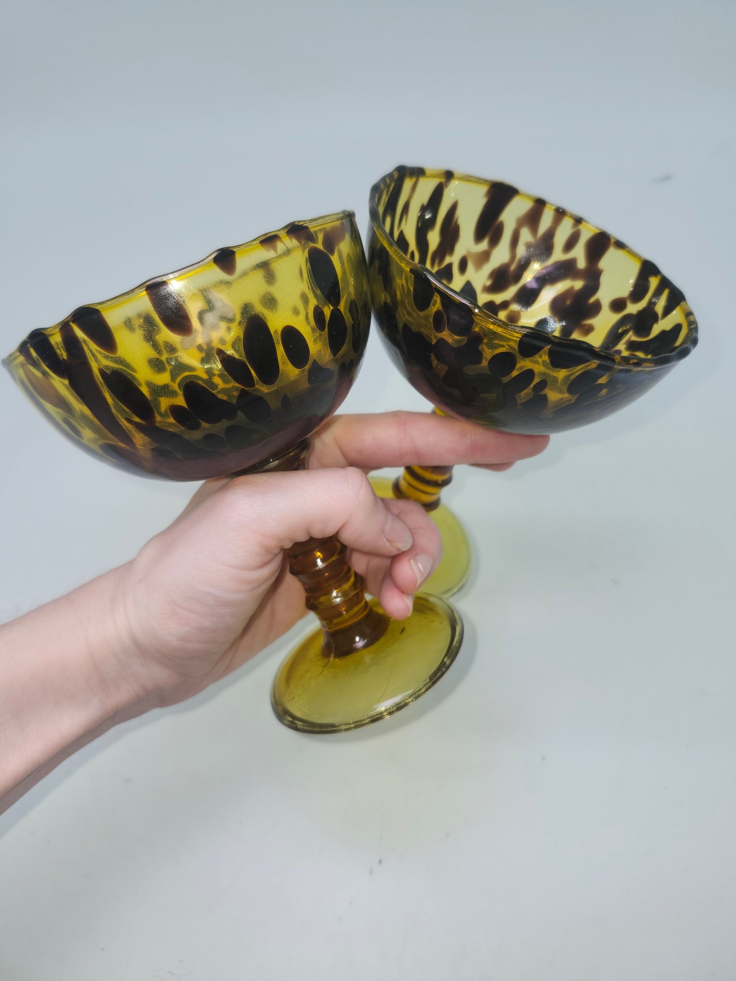 *Vintage* MCM Tortoise Shell Glass Goblets (Set of 2)