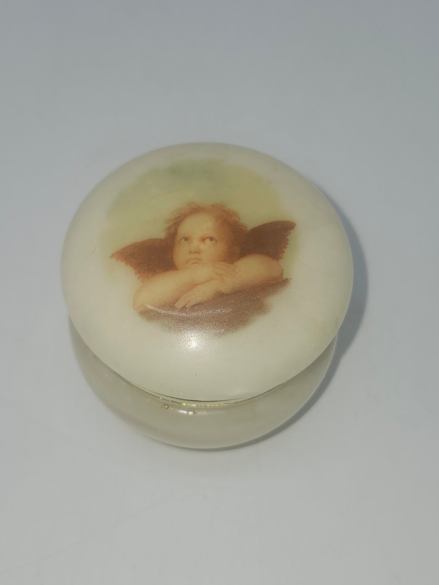 *Genuine Alabaster* Hinged Trinket Box with Cherub