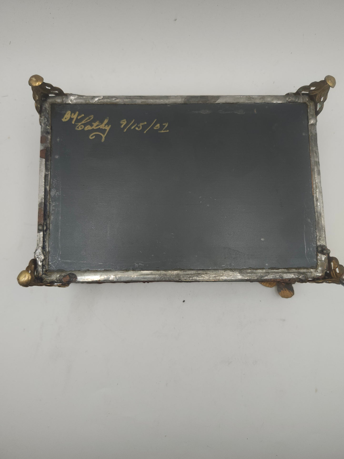 *Keepsake* Jewelry Box with Bevel-Cut Stained Glass, Brass & Butterfly Accent