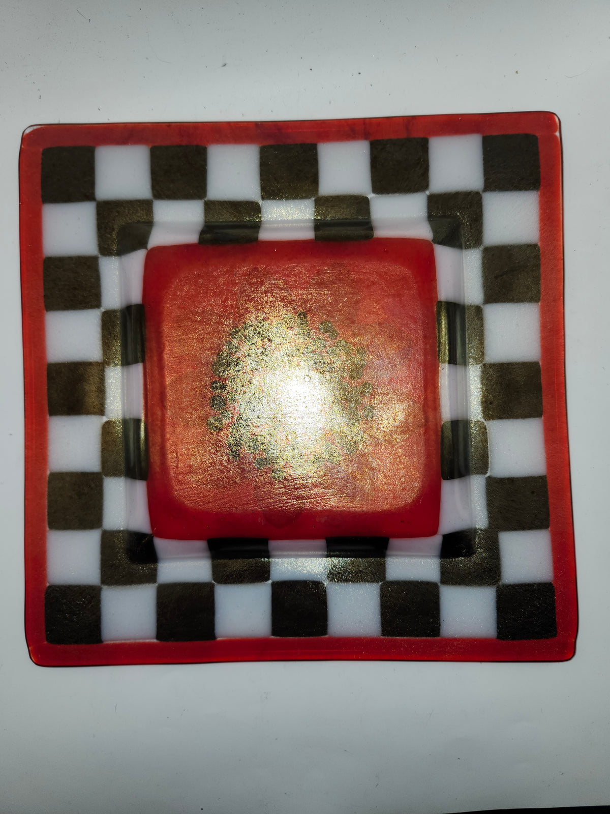 ~Art Glas~ Checkerboard Sunflower Handmade Glass Plate