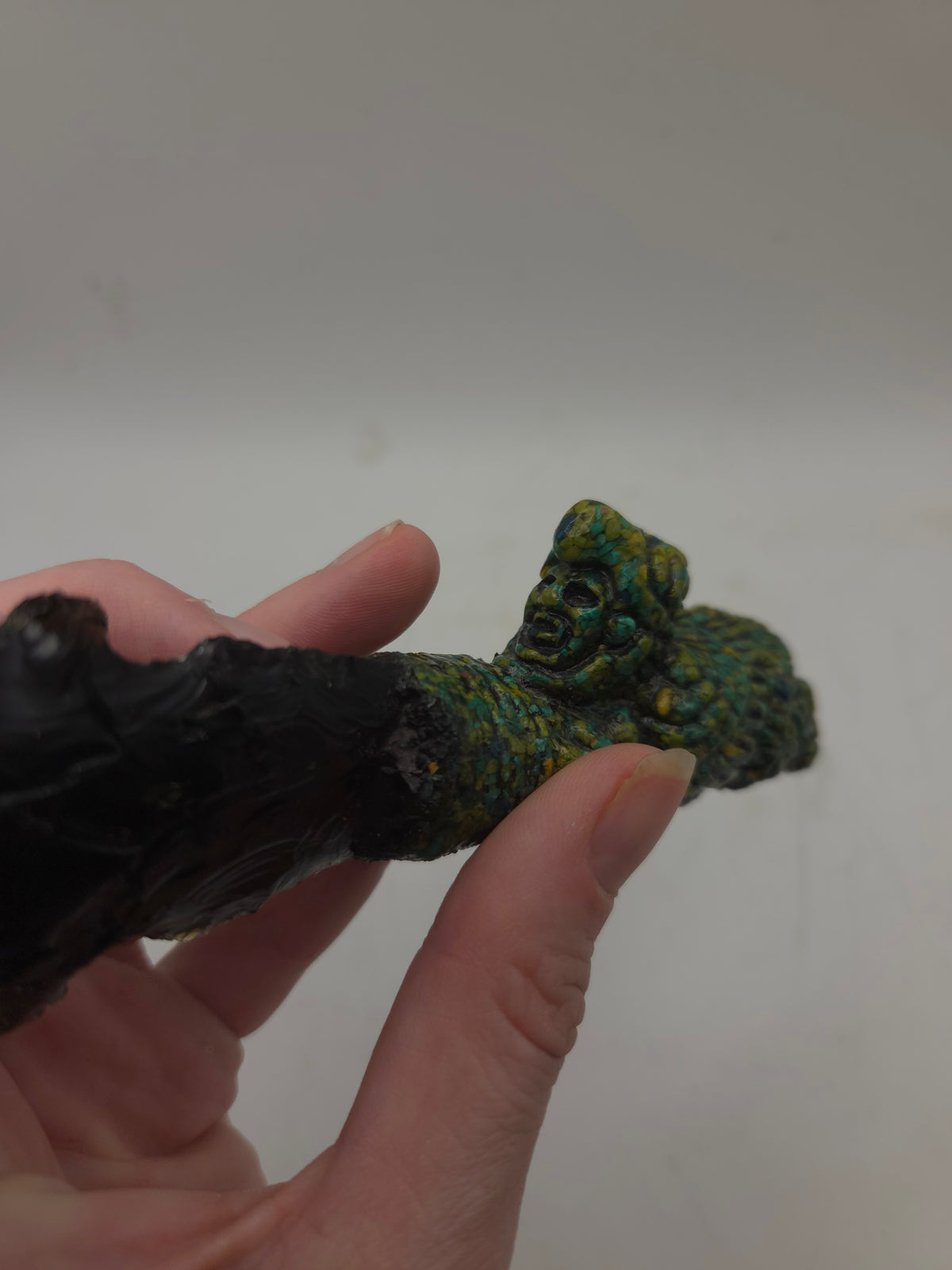 -Vintage- Tourist Aztec Obsidian Blade with Composite Malachite Resin Sculptural Handle
