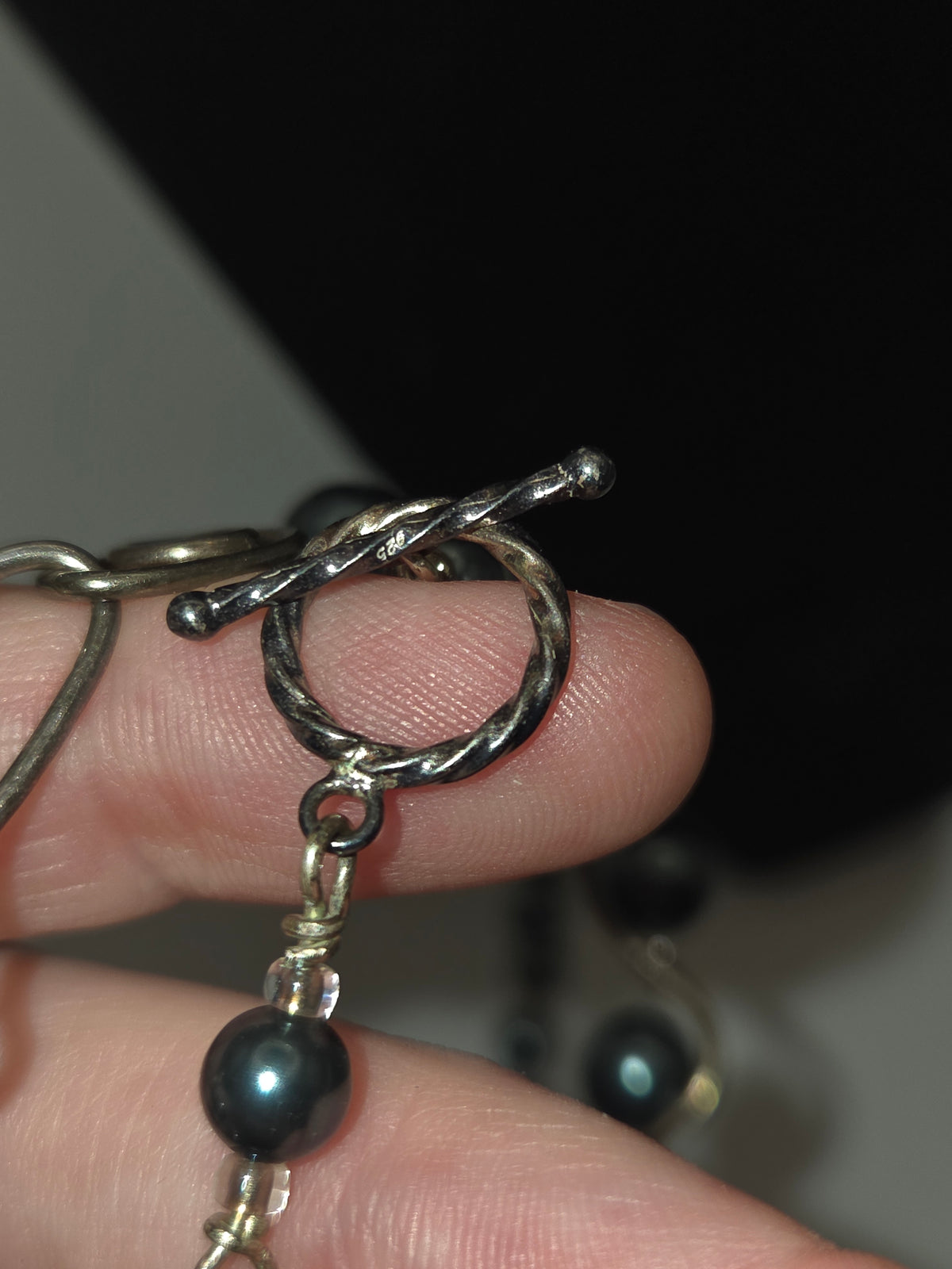 *925* Sterling & Black Pearl Matching Necklace & Bracelet Set