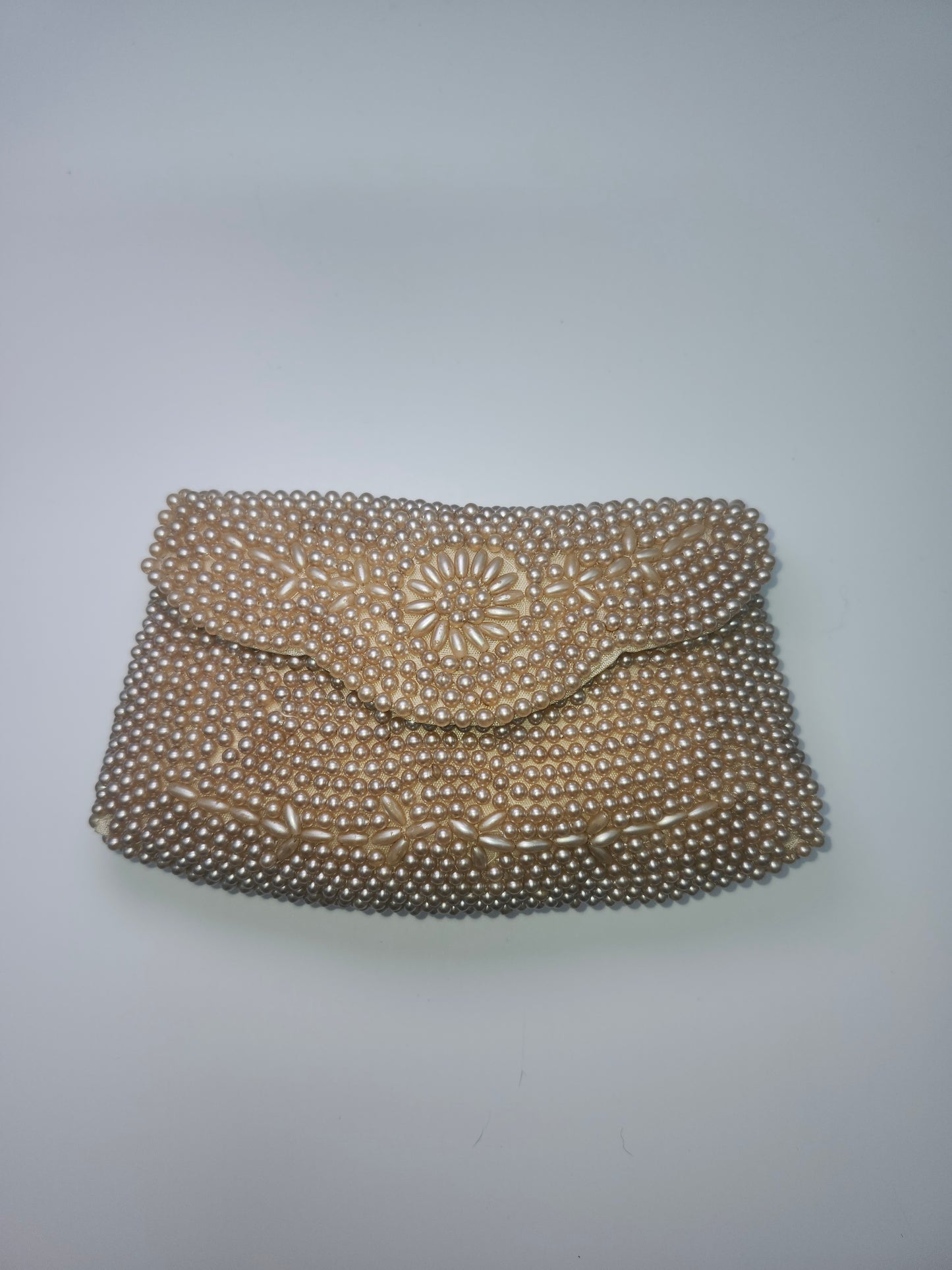 1940s Ivory Pearl Beaded Clutch Made in Occupied Japan