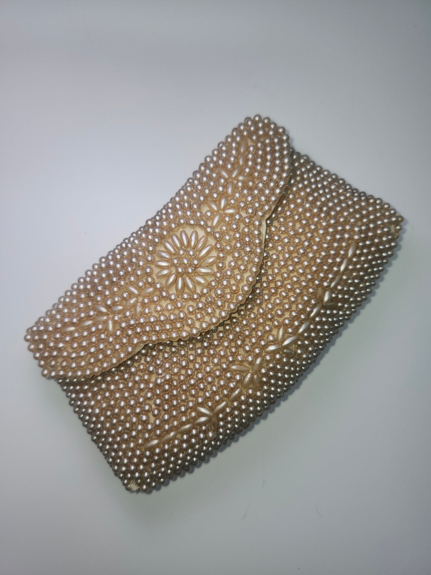 1940s Ivory Pearl Beaded Clutch Made in Occupied Japan