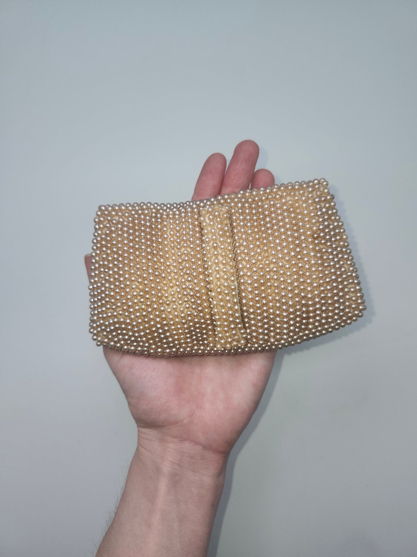 1940s Ivory Pearl Beaded Clutch Made in Occupied Japan