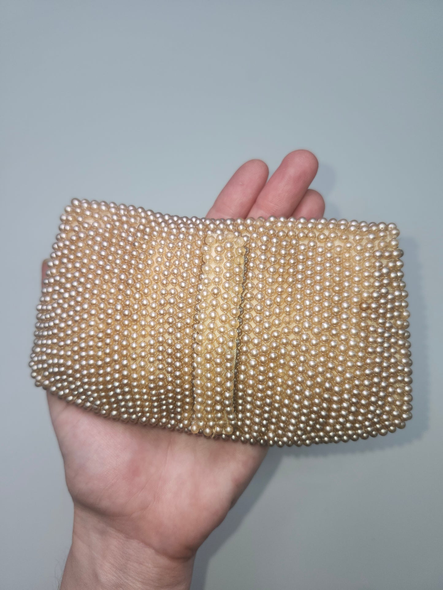1940s Ivory Pearl Beaded Clutch Made in Occupied Japan
