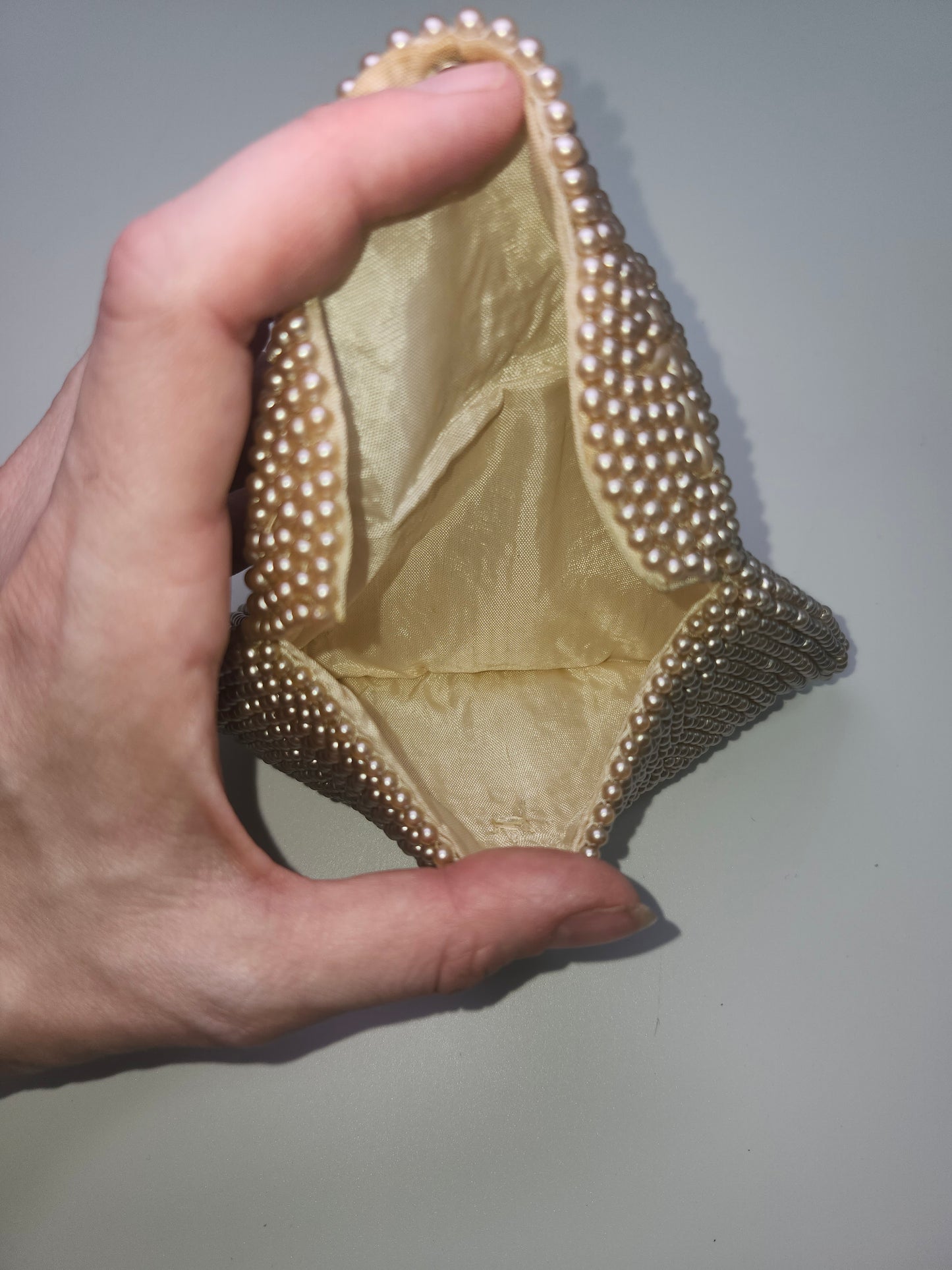 1940s Ivory Pearl Beaded Clutch Made in Occupied Japan