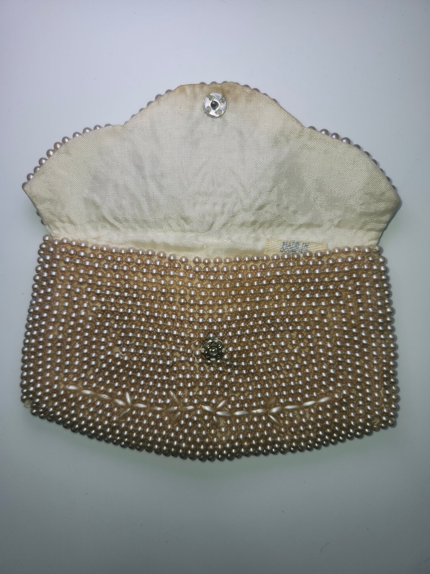 1940s Ivory Pearl Beaded Clutch Made in Occupied Japan