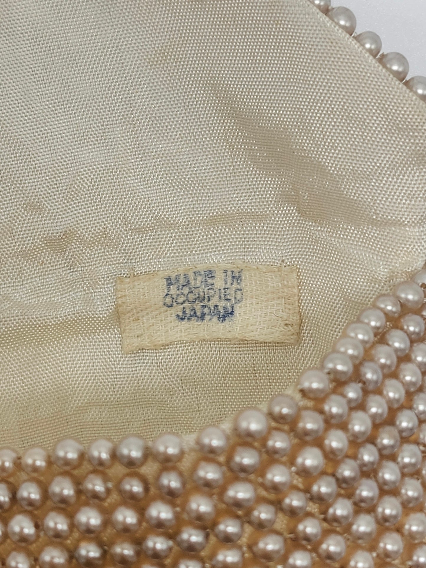 1940s Ivory Pearl Beaded Clutch Made in Occupied Japan