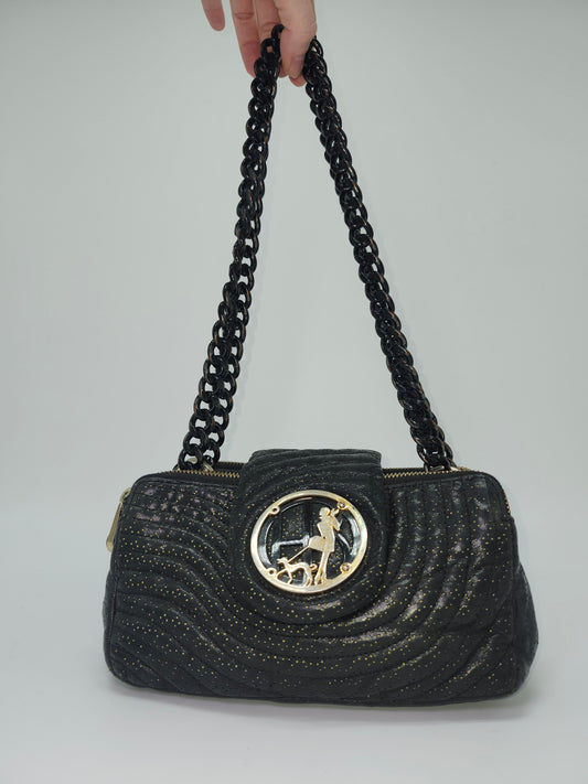 *Y2K* Henri Bendel Quilted Black Leather Purse with Chain Straps