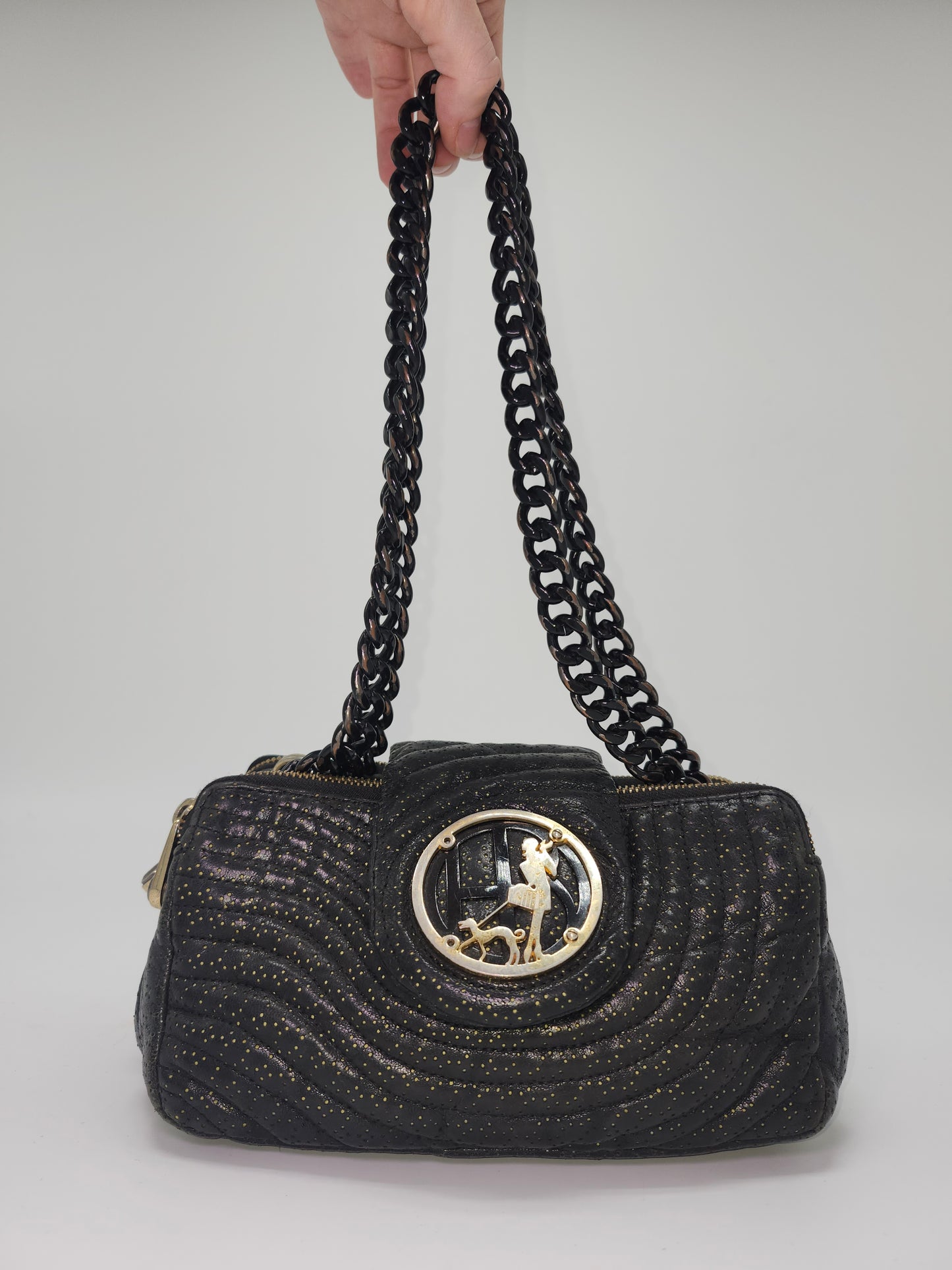 *Y2K* Henri Bendel Quilted Black Leather Purse with Chain Straps
